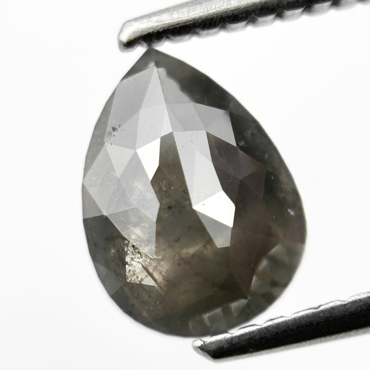 1.56 Ct Pear Rose Cut Grey Natural Salt and Pepper Diamond