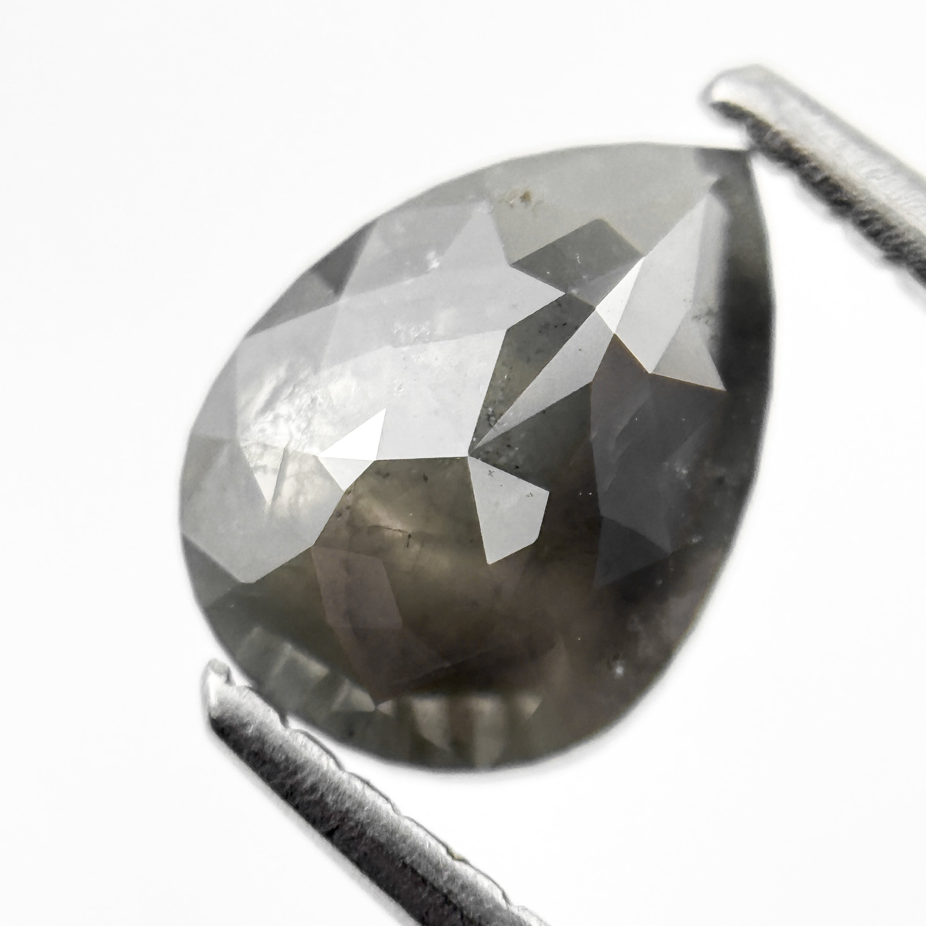 1.56 Ct Pear Rose Cut Grey Natural Salt and Pepper Diamond