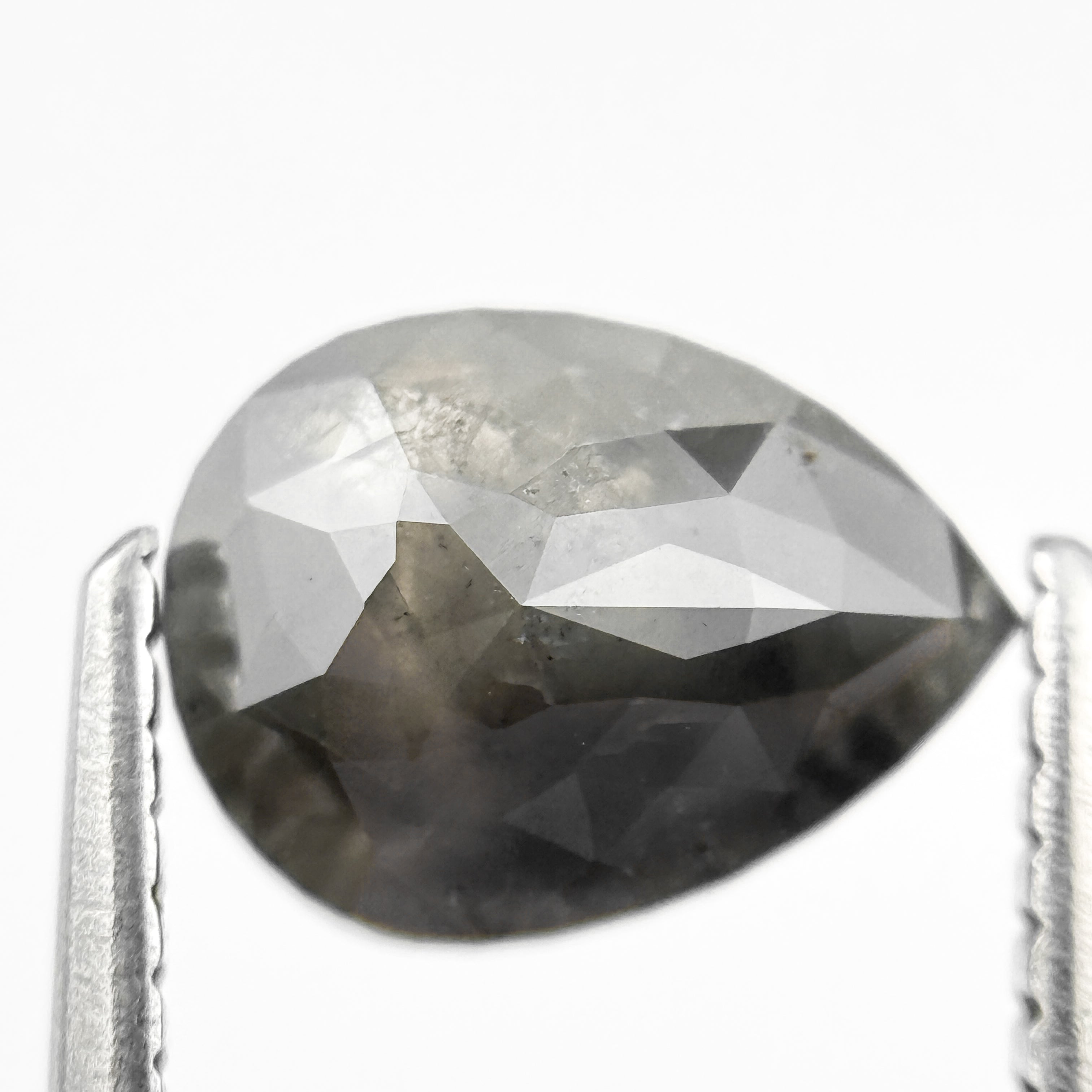 1.56 Ct Pear Rose Cut Grey Natural Salt and Pepper Diamond