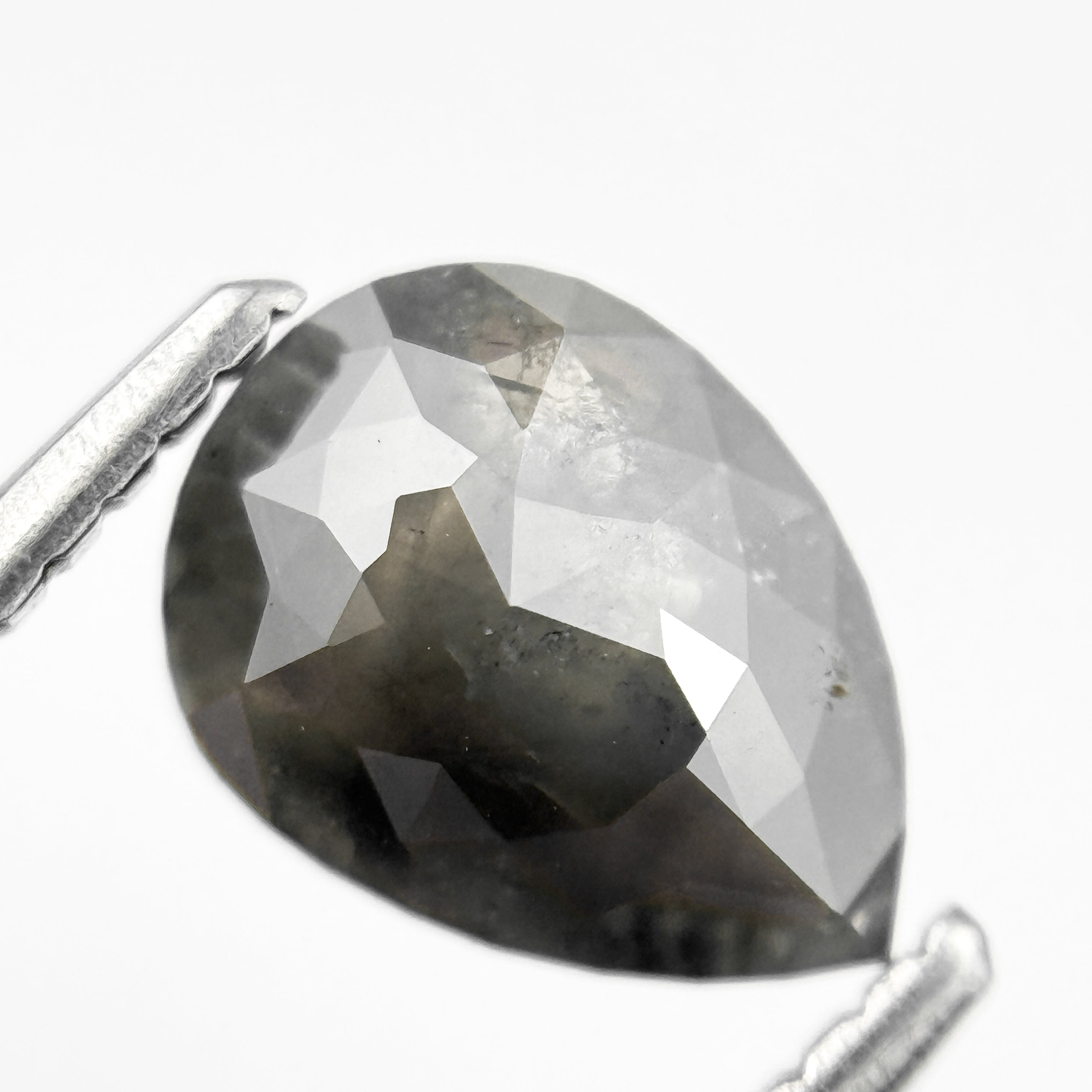 1.56 Ct Pear Rose Cut Grey Natural Salt and Pepper Diamond