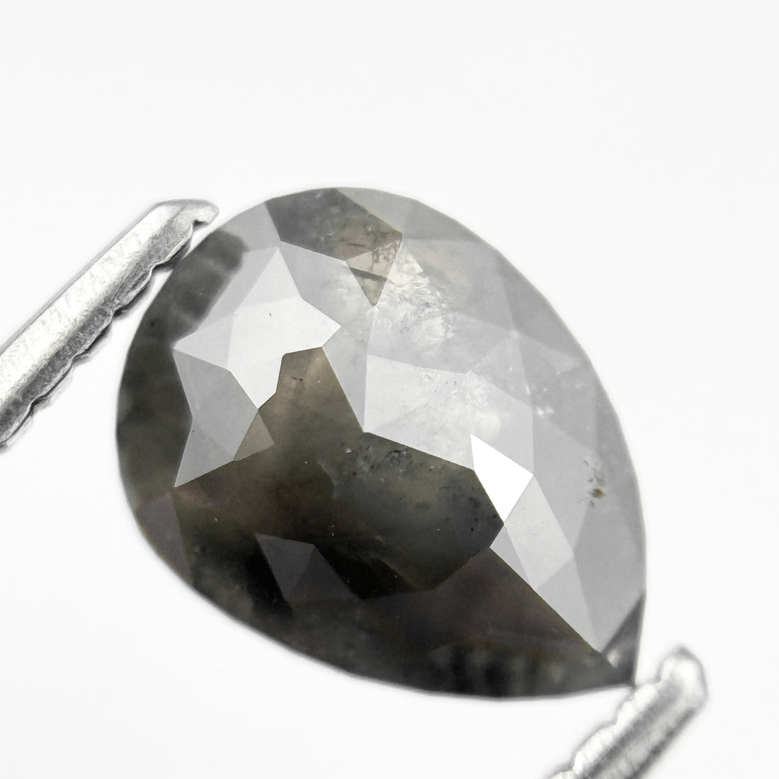 1.56 Ct Pear Rose Cut Grey Natural Salt and Pepper Diamond