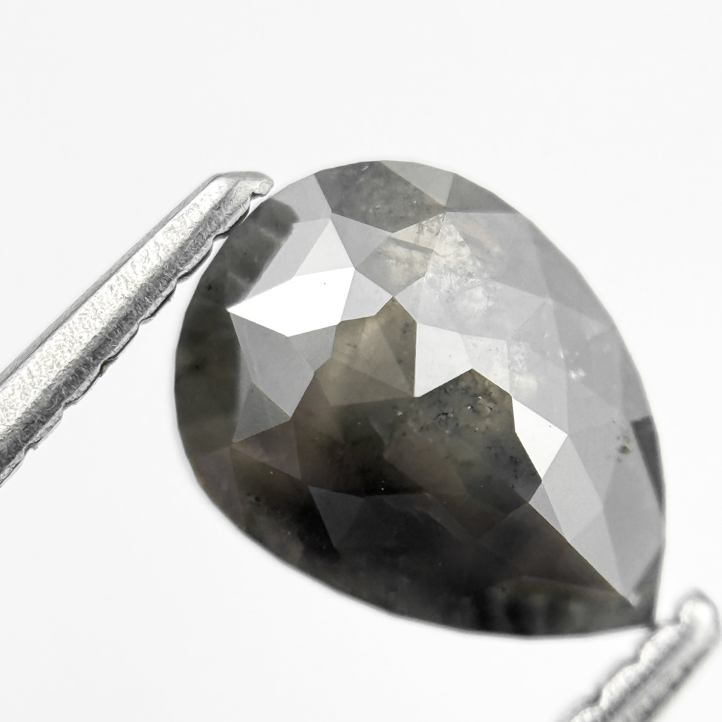 1.56 Ct Pear Rose Cut Grey Natural Salt and Pepper Diamond