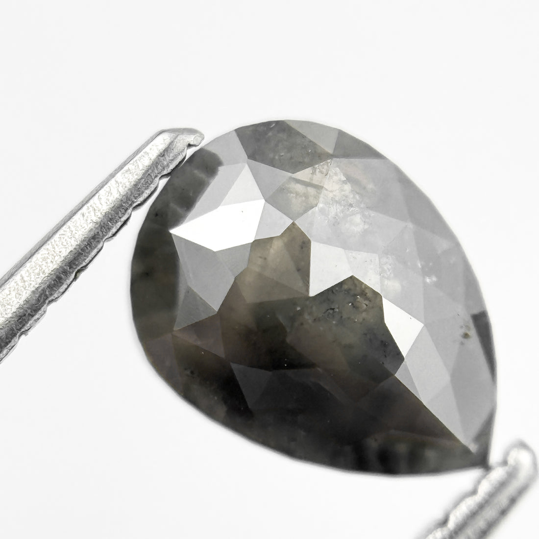 1.56 Ct Pear Rose Cut Grey Natural Salt and Pepper Diamond