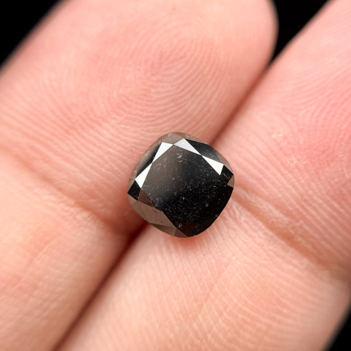 2.17 Ct Cushion Rose Cut Black Natural Fancy Diamond