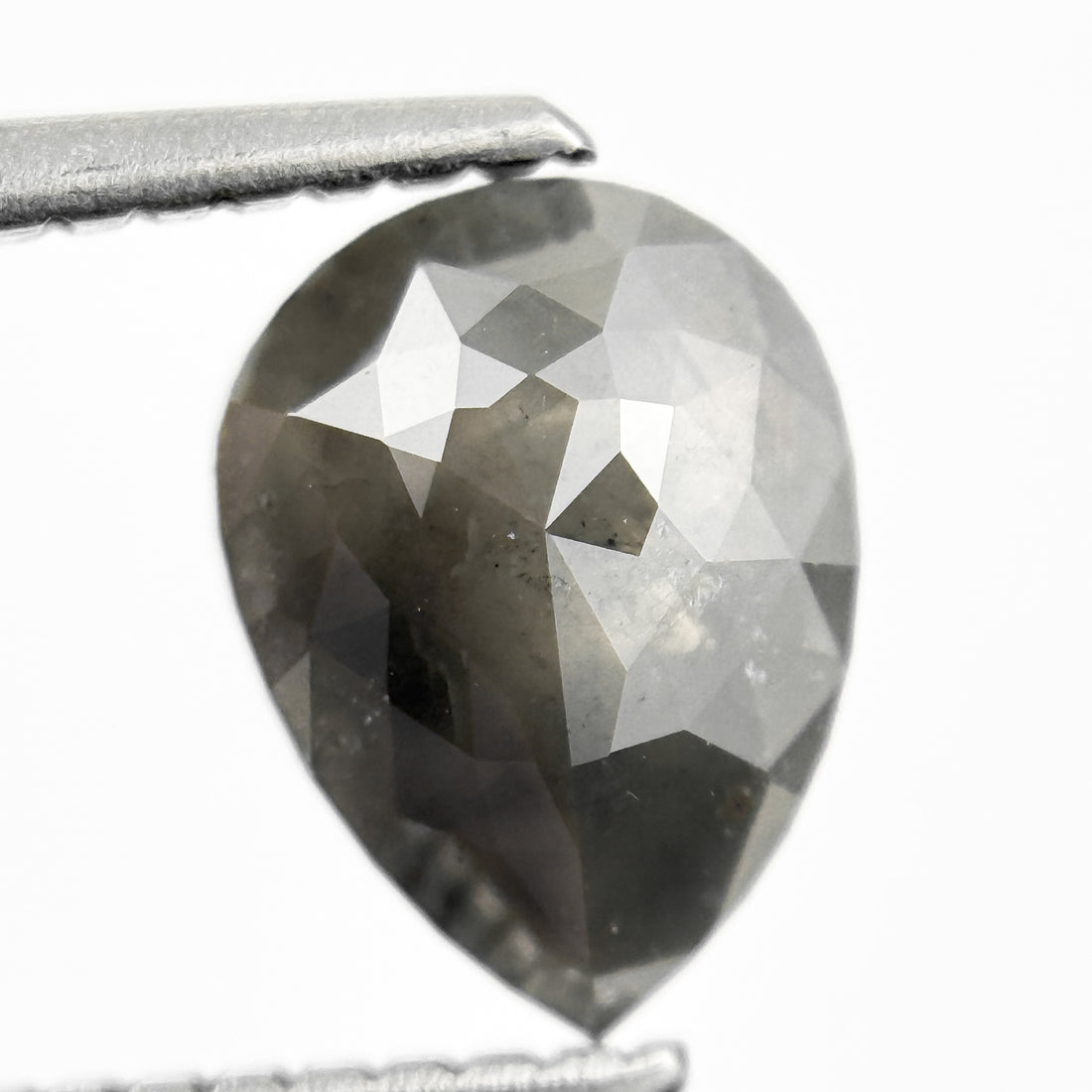 1.56 Ct Pear Rose Cut Grey Natural Salt and Pepper Diamond