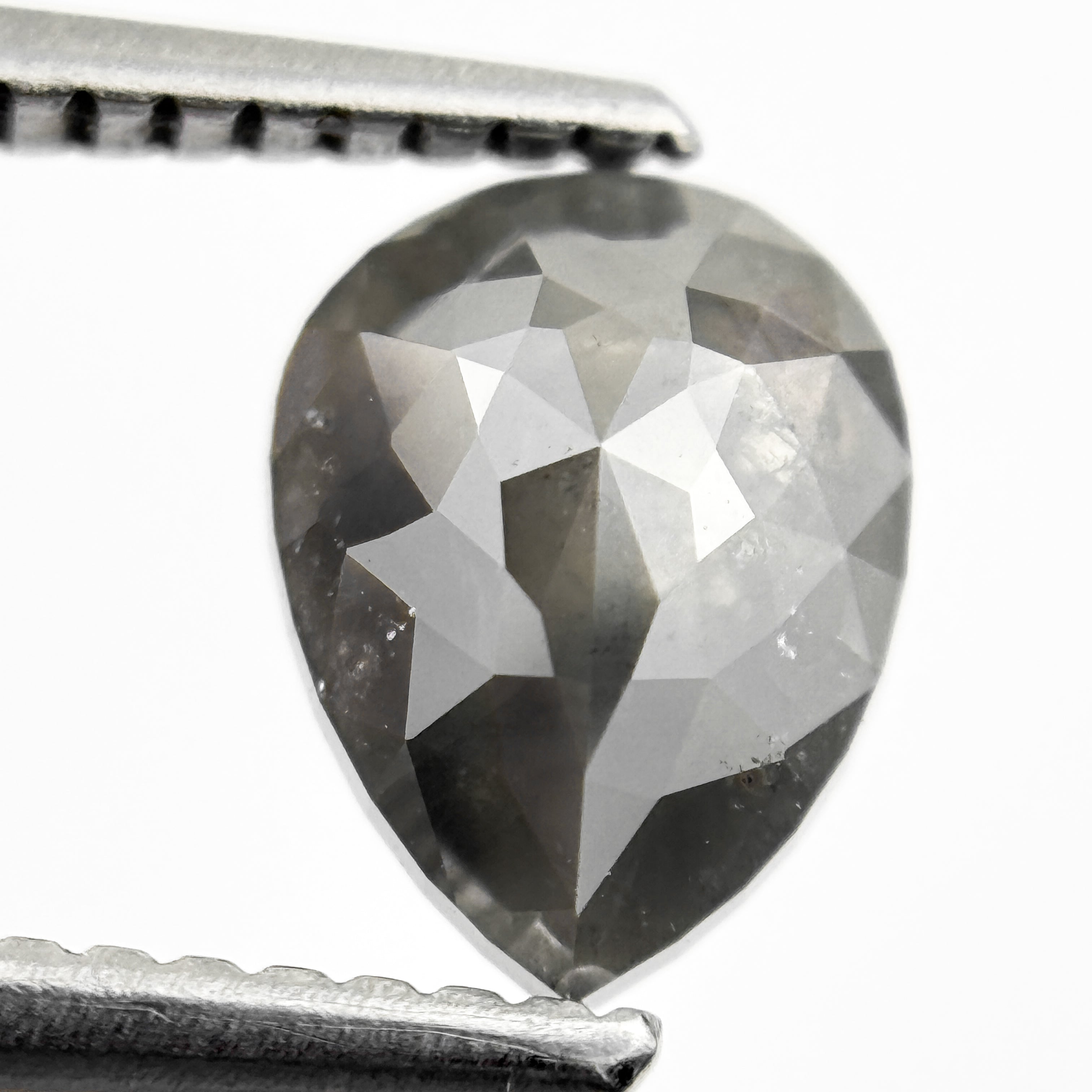 1.56 Ct Pear Rose Cut Grey Natural Salt and Pepper Diamond