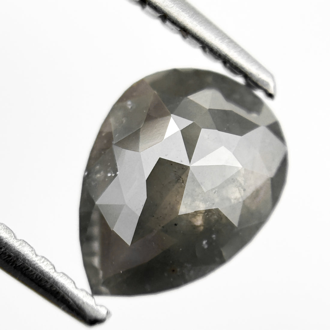 1.56 Ct Pear Rose Cut Grey Natural Salt and Pepper Diamond