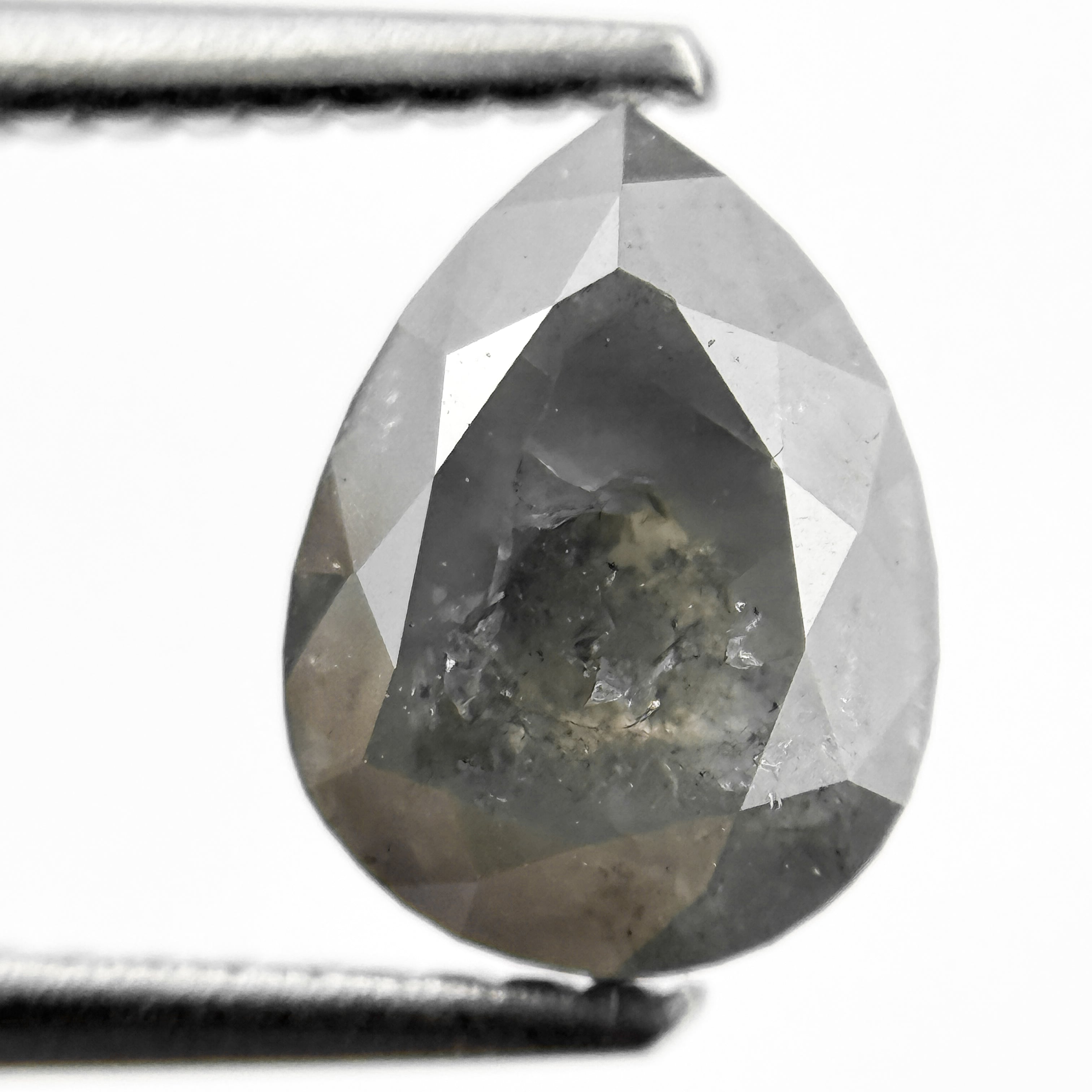 1.56 Ct Pear Rose Cut Grey Natural Salt and Pepper Diamond