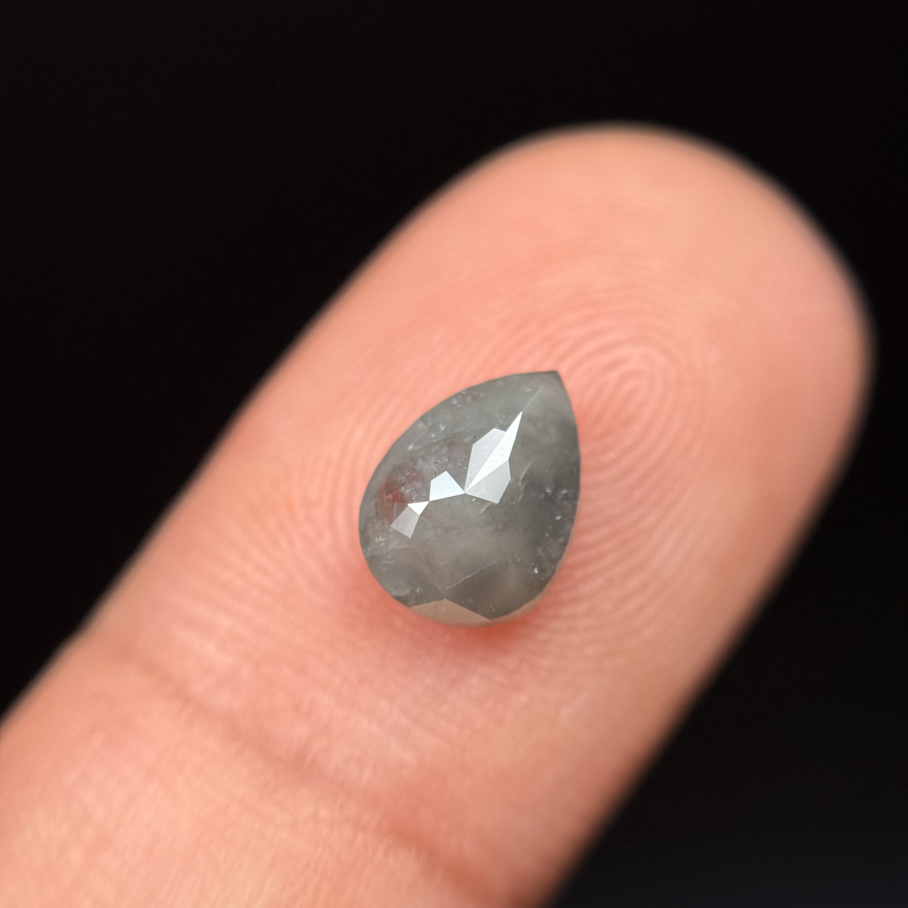 1.56 Ct Pear Rose Cut Grey Natural Salt and Pepper Diamond
