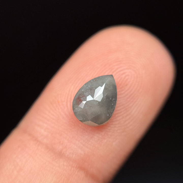 1.56 Ct Pear Rose Cut Grey Natural Salt and Pepper Diamond