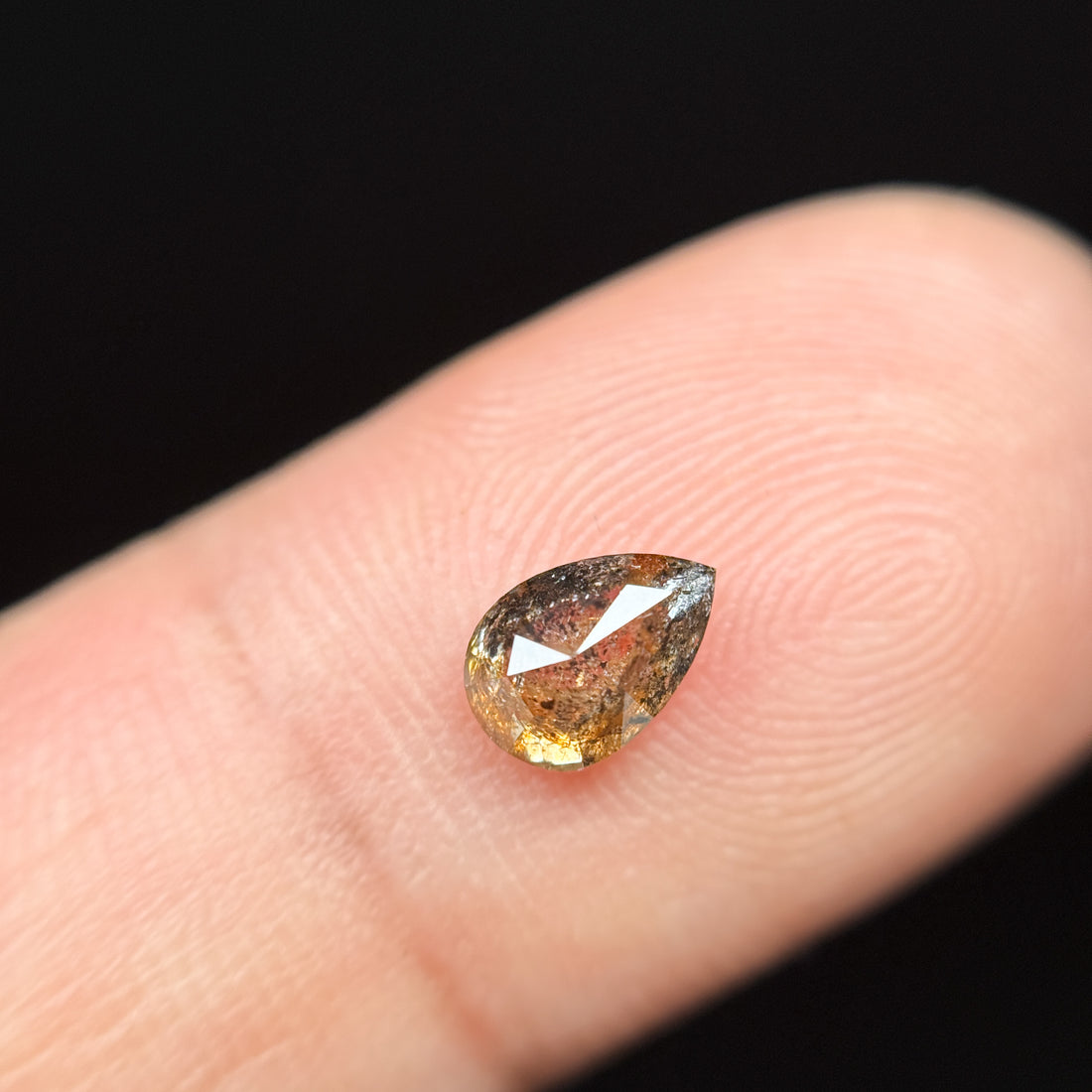 0.73 Ct Pear Rose Cut Orange Natural Galaxy Diamond