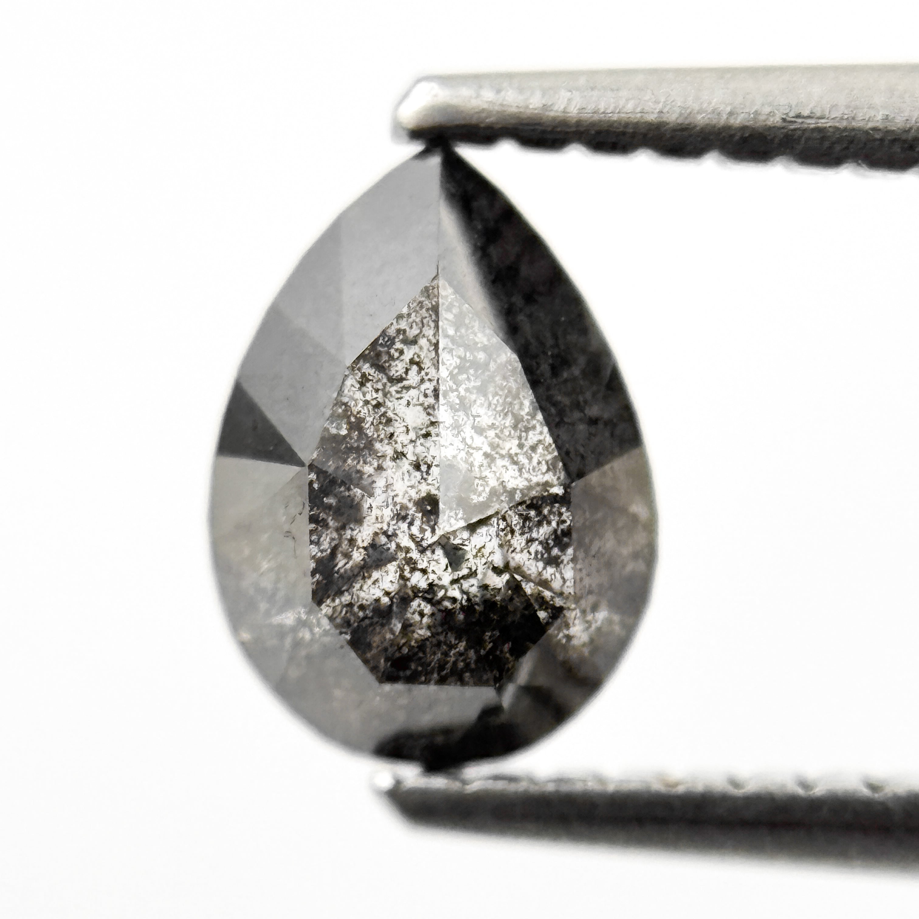 1.00 Ct Pear Rose Cut Grey Natural Salt and Pepper Diamond