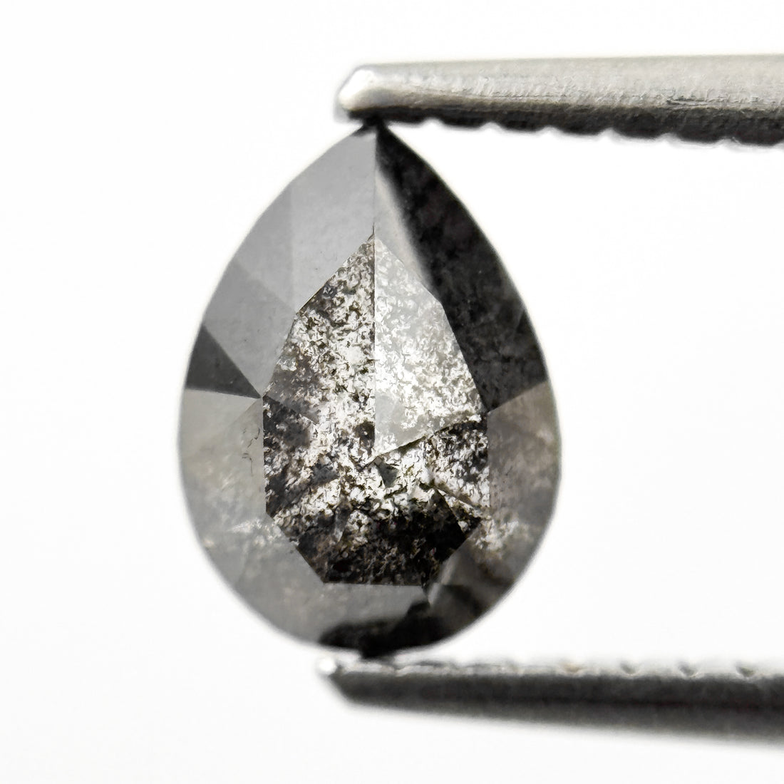 1.00 Ct Pear Rose Cut Grey Natural Salt and Pepper Diamond