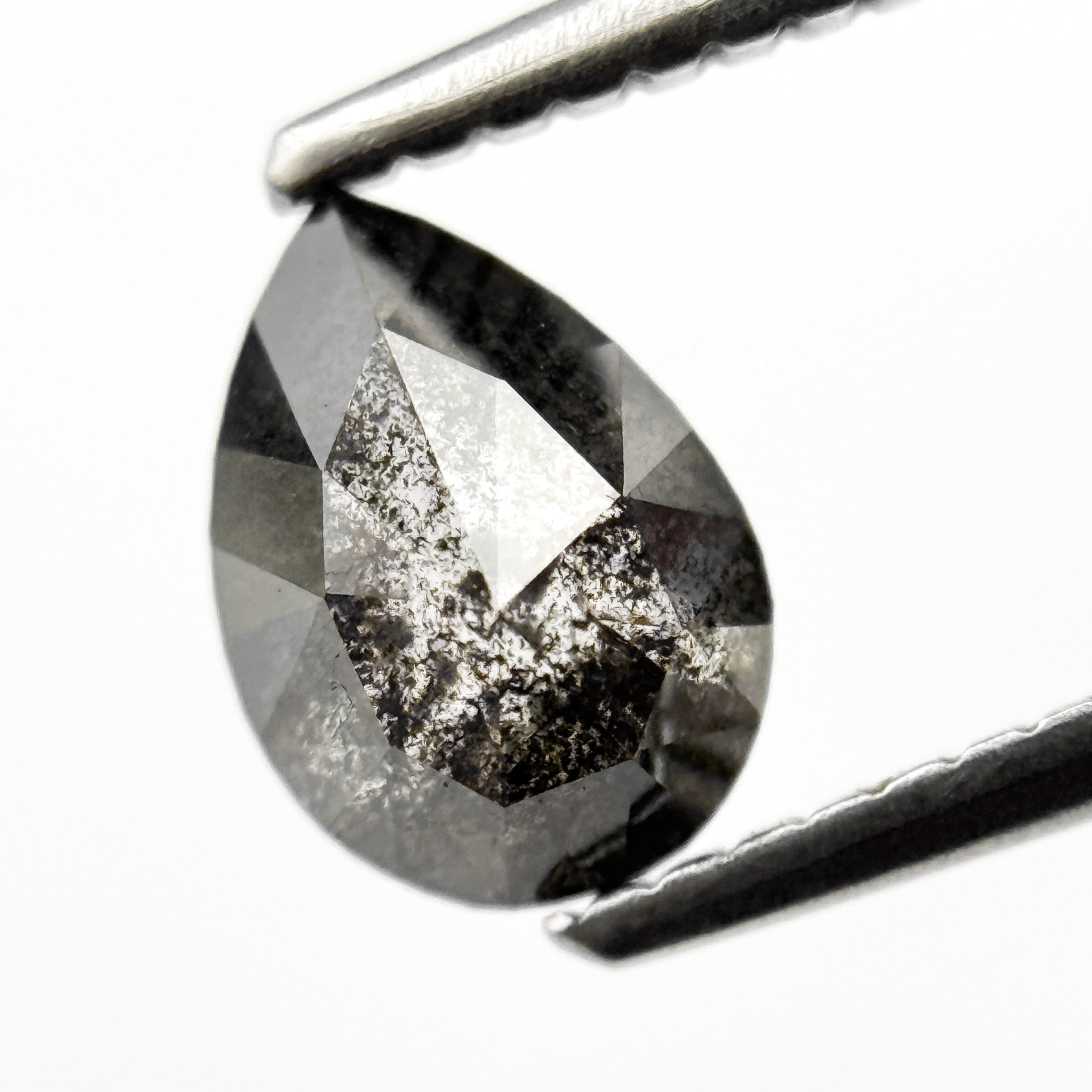 1.00 Ct Pear Rose Cut Grey Natural Salt and Pepper Diamond