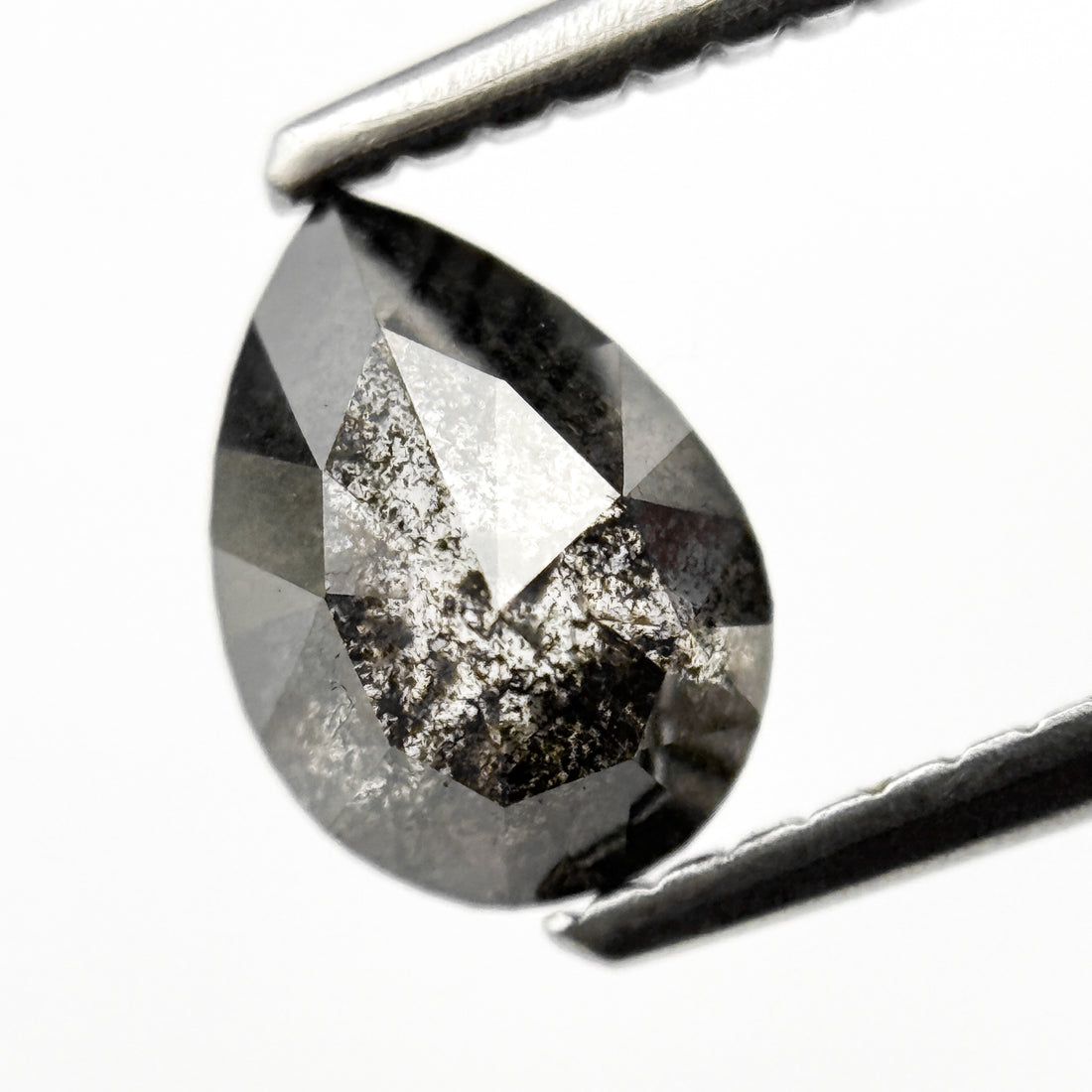 1.00 Ct Pear Rose Cut Grey Natural Salt and Pepper Diamond