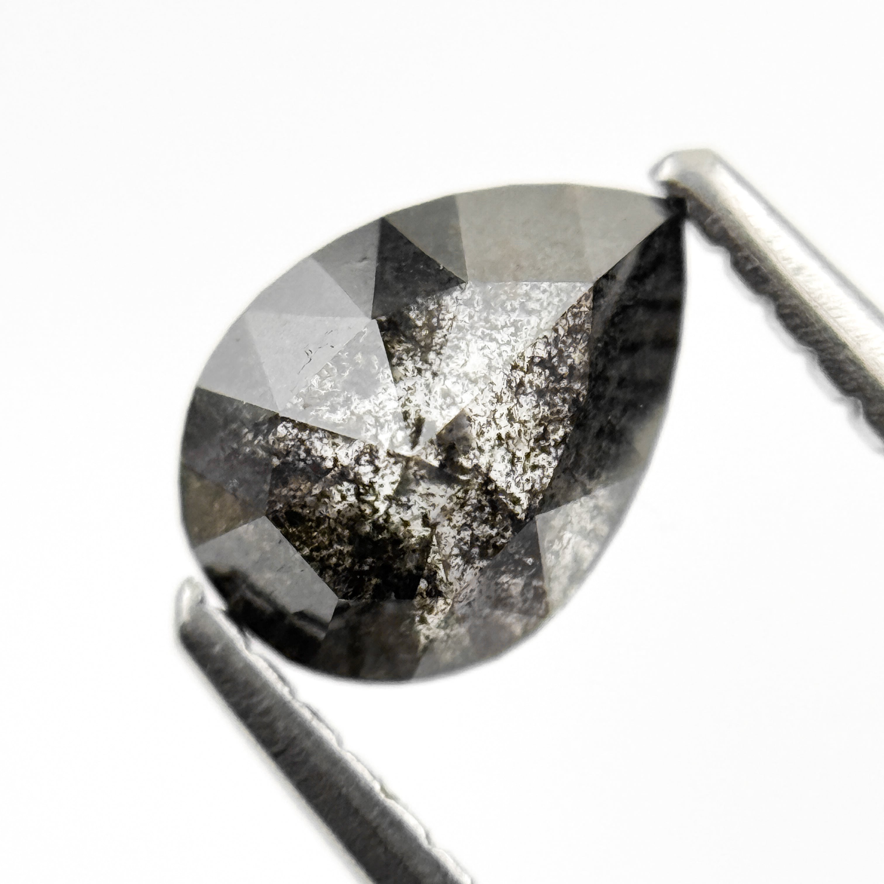 1.00 Ct Pear Rose Cut Grey Natural Salt and Pepper Diamond