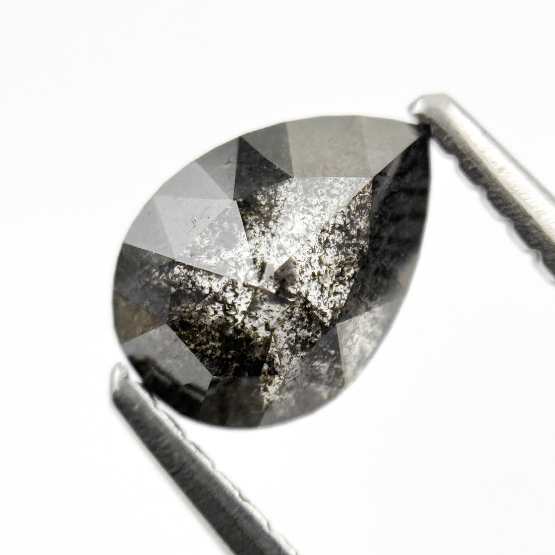 1.00 Ct Pear Rose Cut Grey Natural Salt and Pepper Diamond