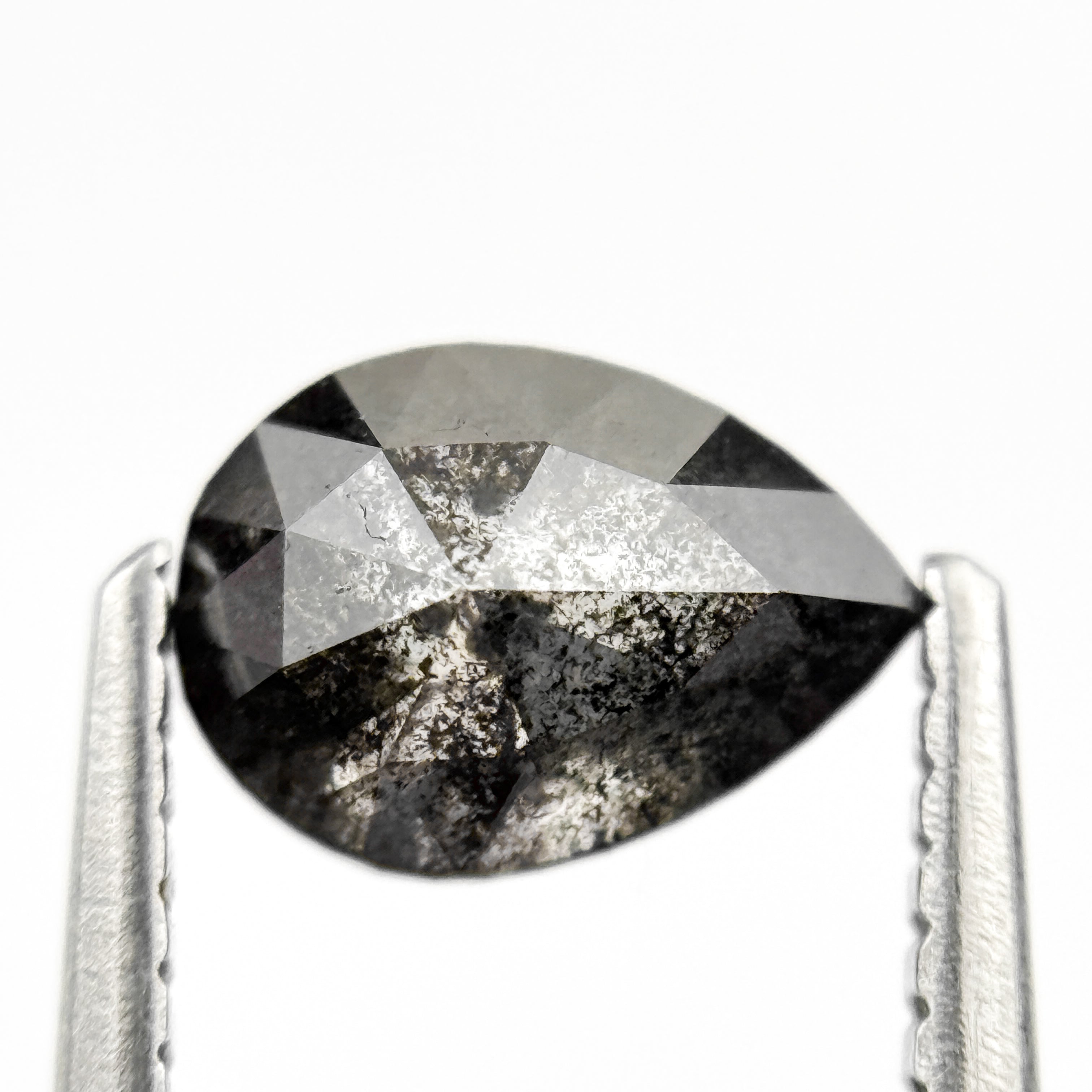 1.00 Ct Pear Rose Cut Grey Natural Salt and Pepper Diamond
