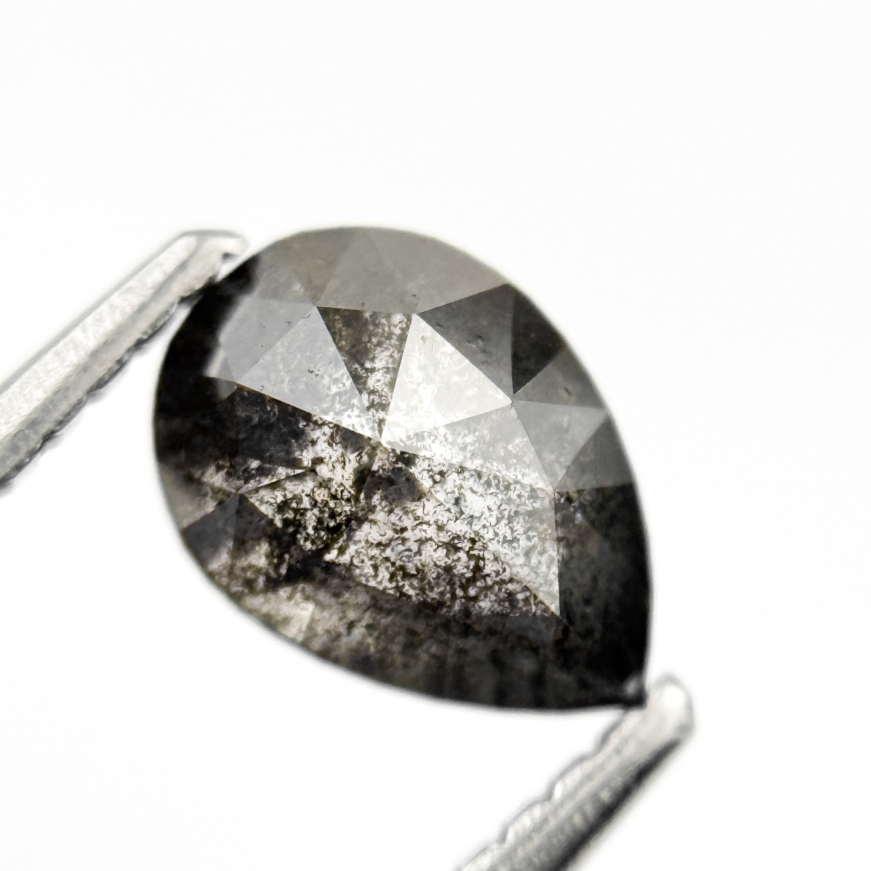 1.00 Ct Pear Rose Cut Grey Natural Salt and Pepper Diamond
