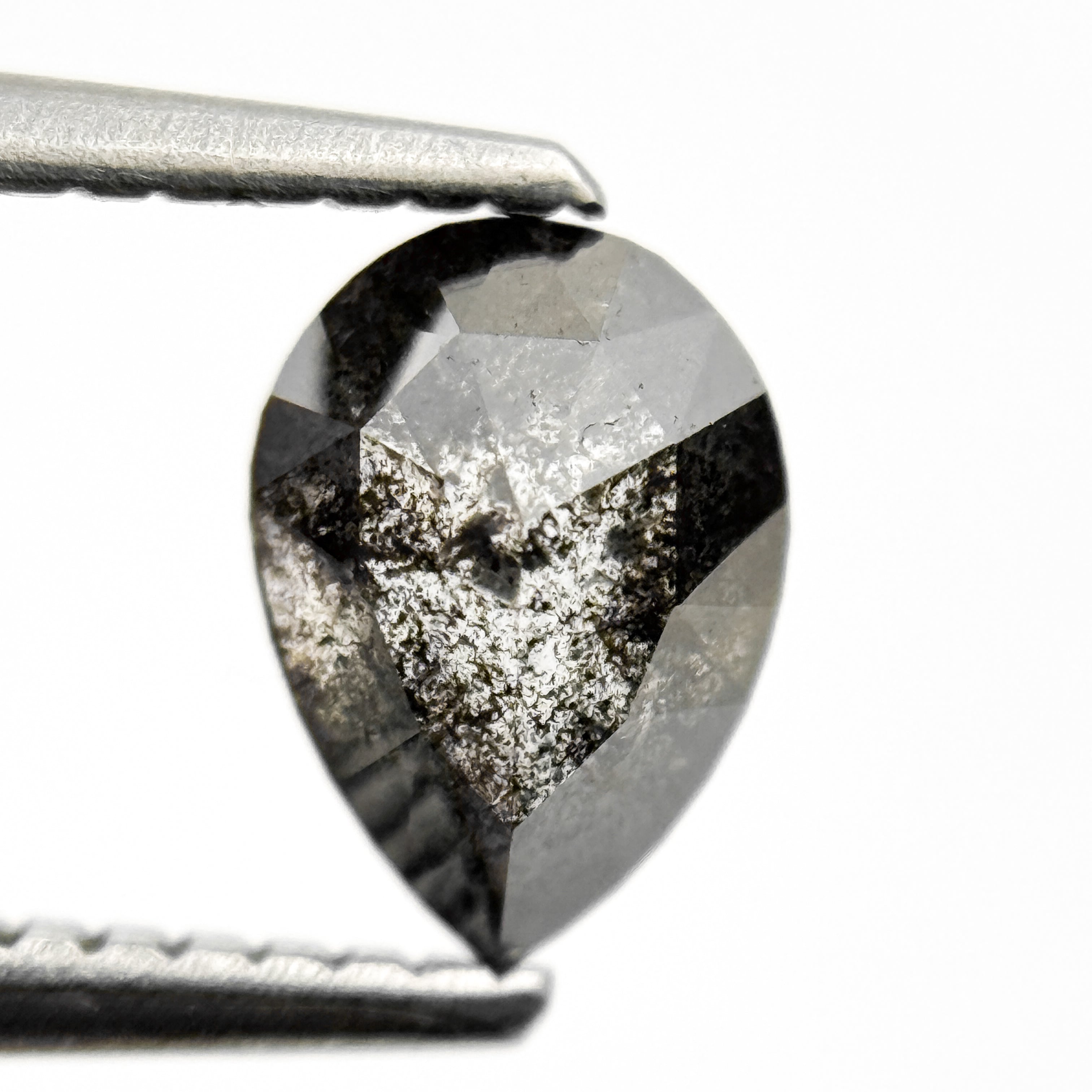 1.00 Ct Pear Rose Cut Grey Natural Salt and Pepper Diamond