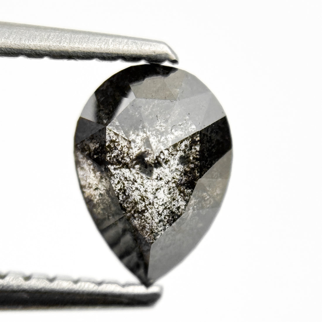 1.00 Ct Pear Rose Cut Grey Natural Salt and Pepper Diamond