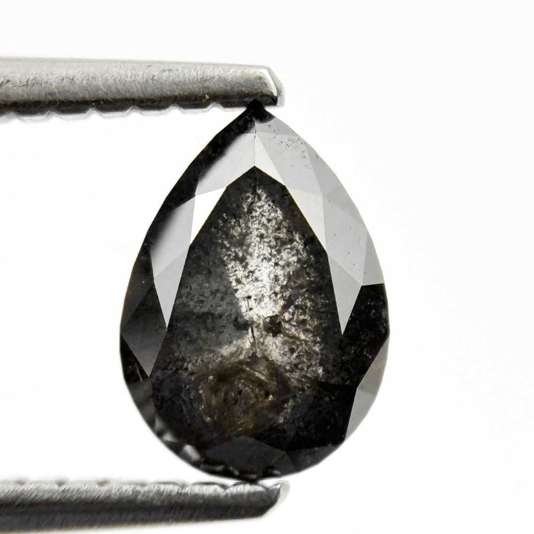 1.00 Ct Pear Rose Cut Grey Natural Salt and Pepper Diamond