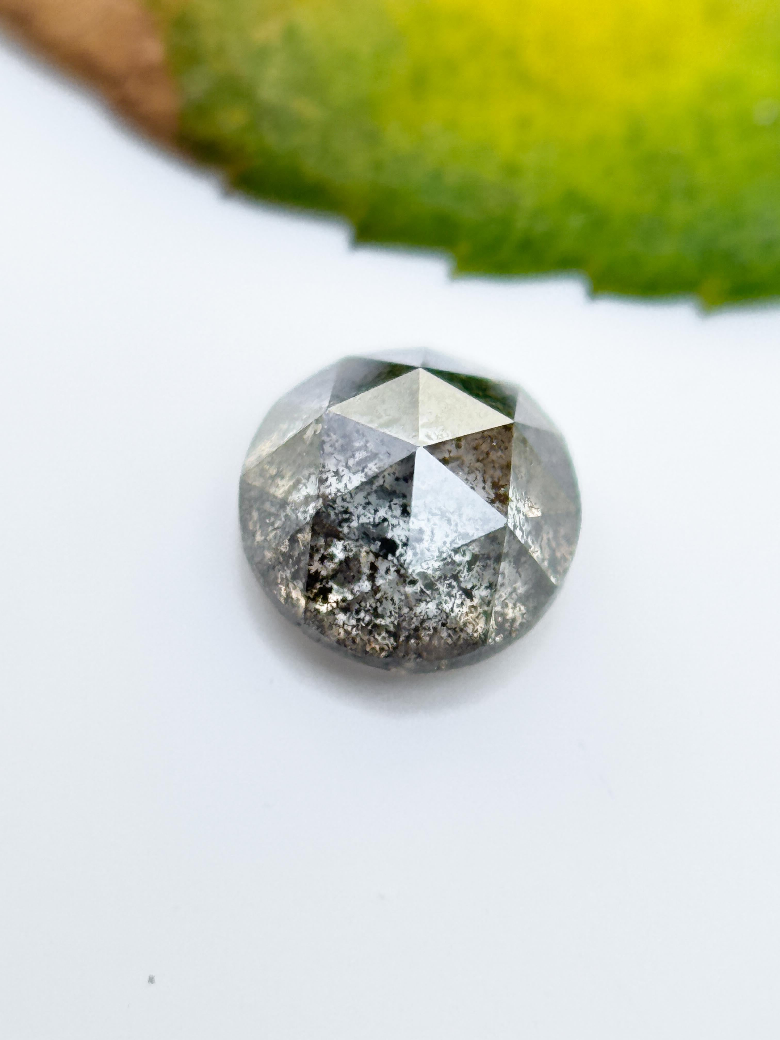 0.59 Ct Round Rose Cut Grey Natural Salt and Pepper Diamond