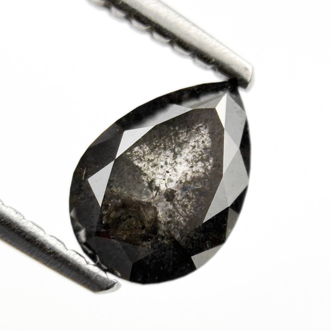 1.00 Ct Pear Rose Cut Grey Natural Salt and Pepper Diamond