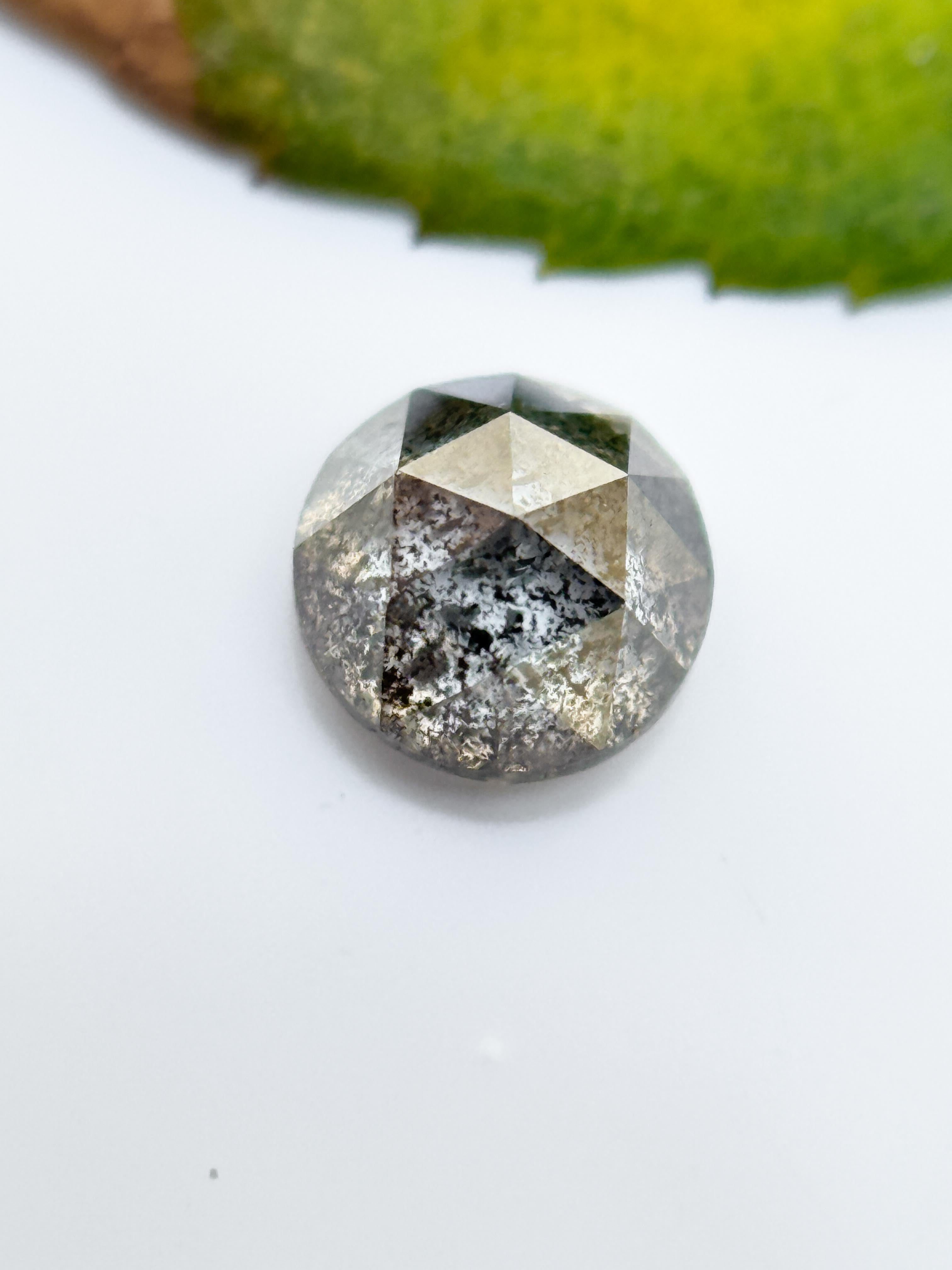 0.59 Ct Round Rose Cut Grey Natural Salt and Pepper Diamond