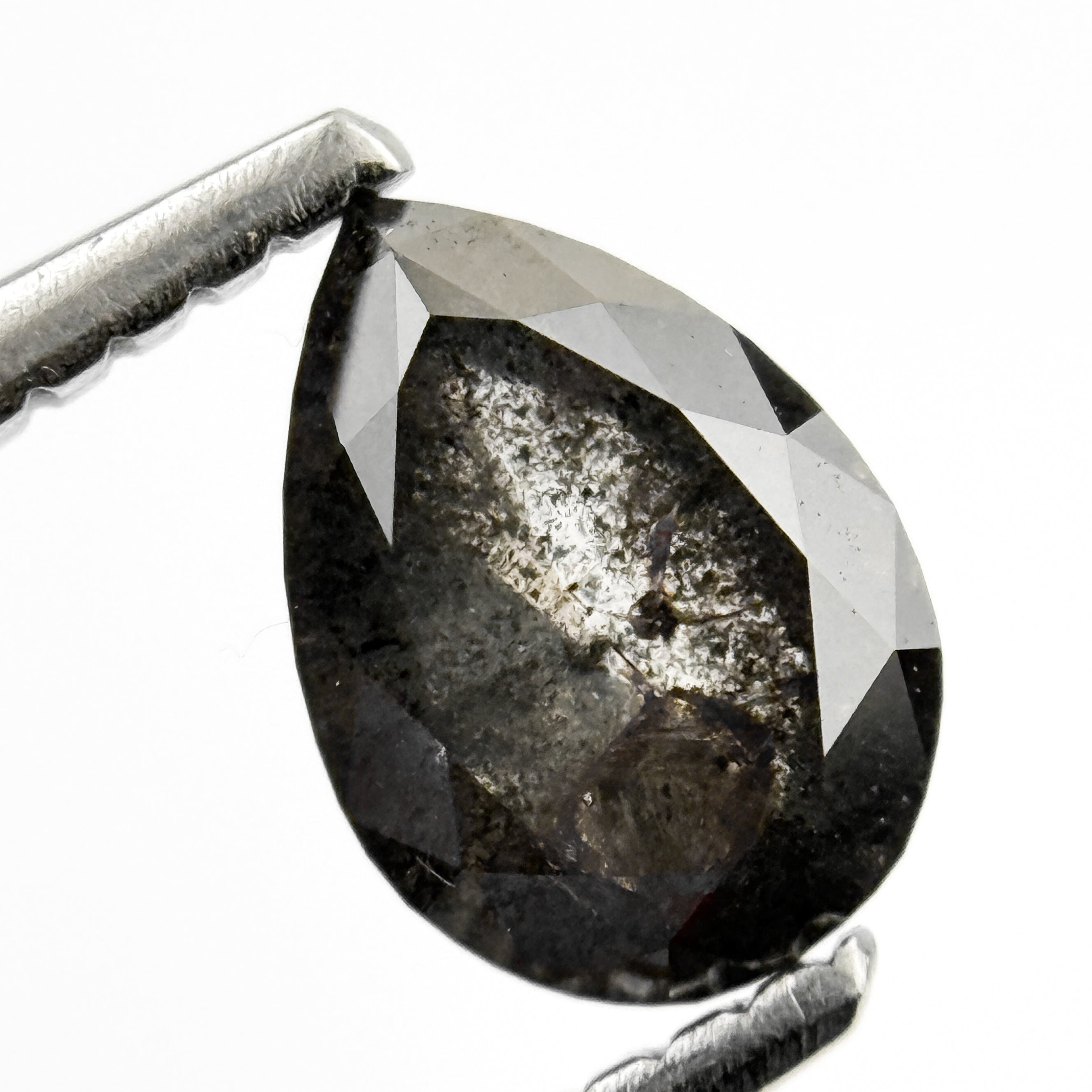 1.00 Ct Pear Rose Cut Grey Natural Salt and Pepper Diamond