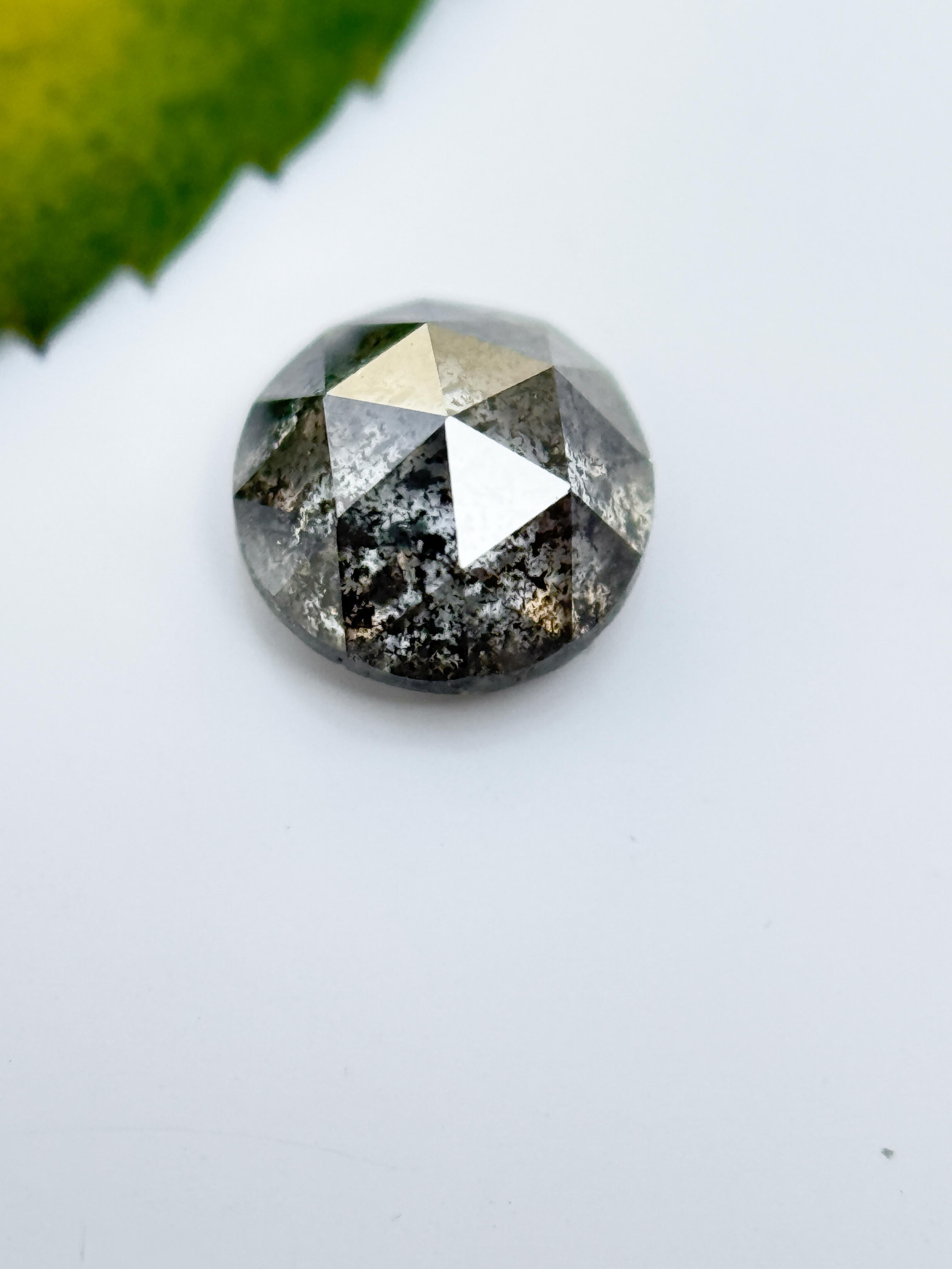 0.59 Ct Round Rose Cut Grey Natural Salt and Pepper Diamond