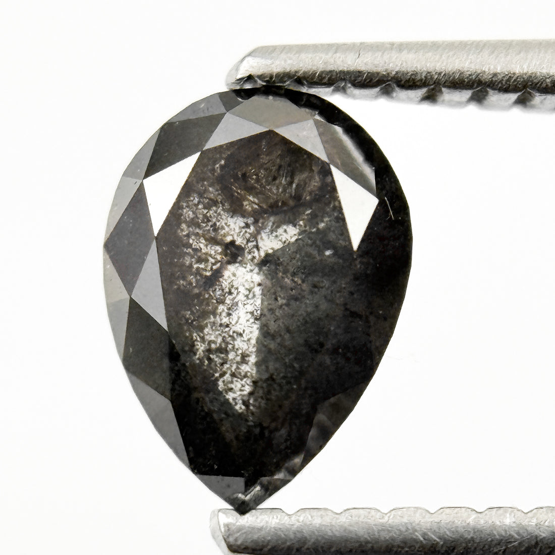 1.00 Ct Pear Rose Cut Grey Natural Salt and Pepper Diamond