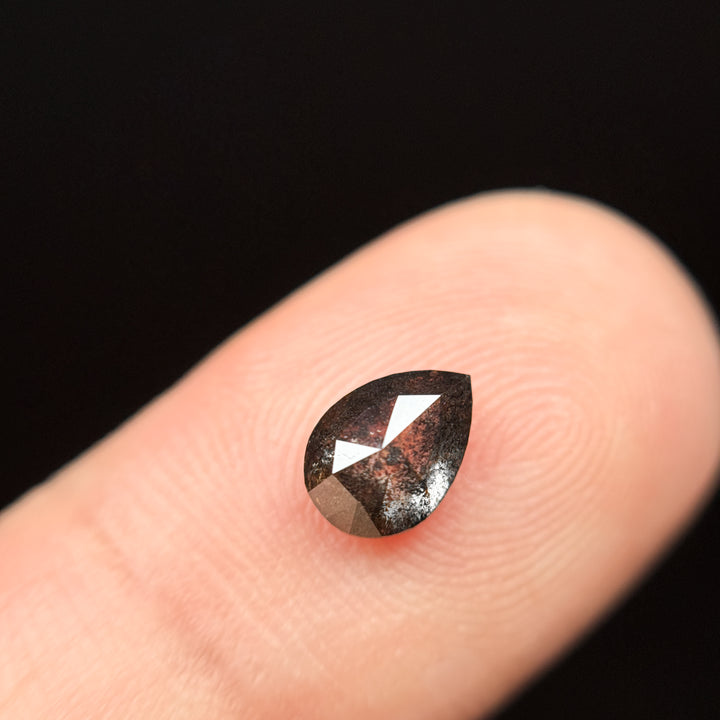 1.00 Ct Pear Rose Cut Grey Natural Salt and Pepper Diamond