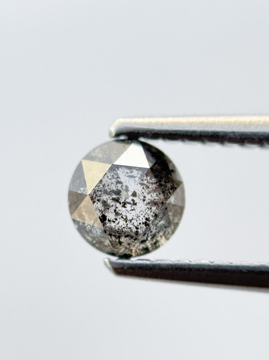 0.59 Ct Round Rose Cut Grey Natural Salt and Pepper Diamond