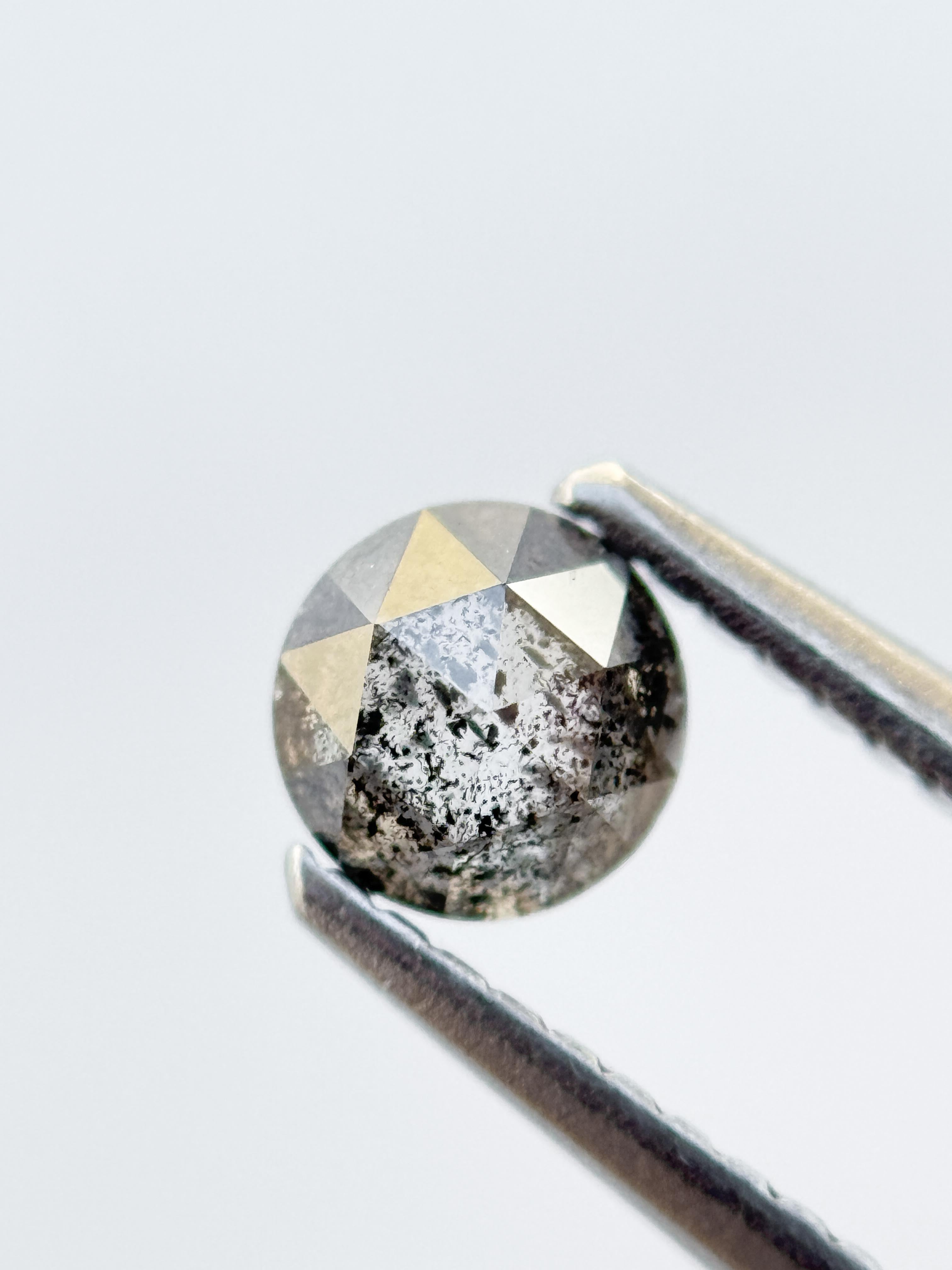0.59 Ct Round Rose Cut Grey Natural Salt and Pepper Diamond