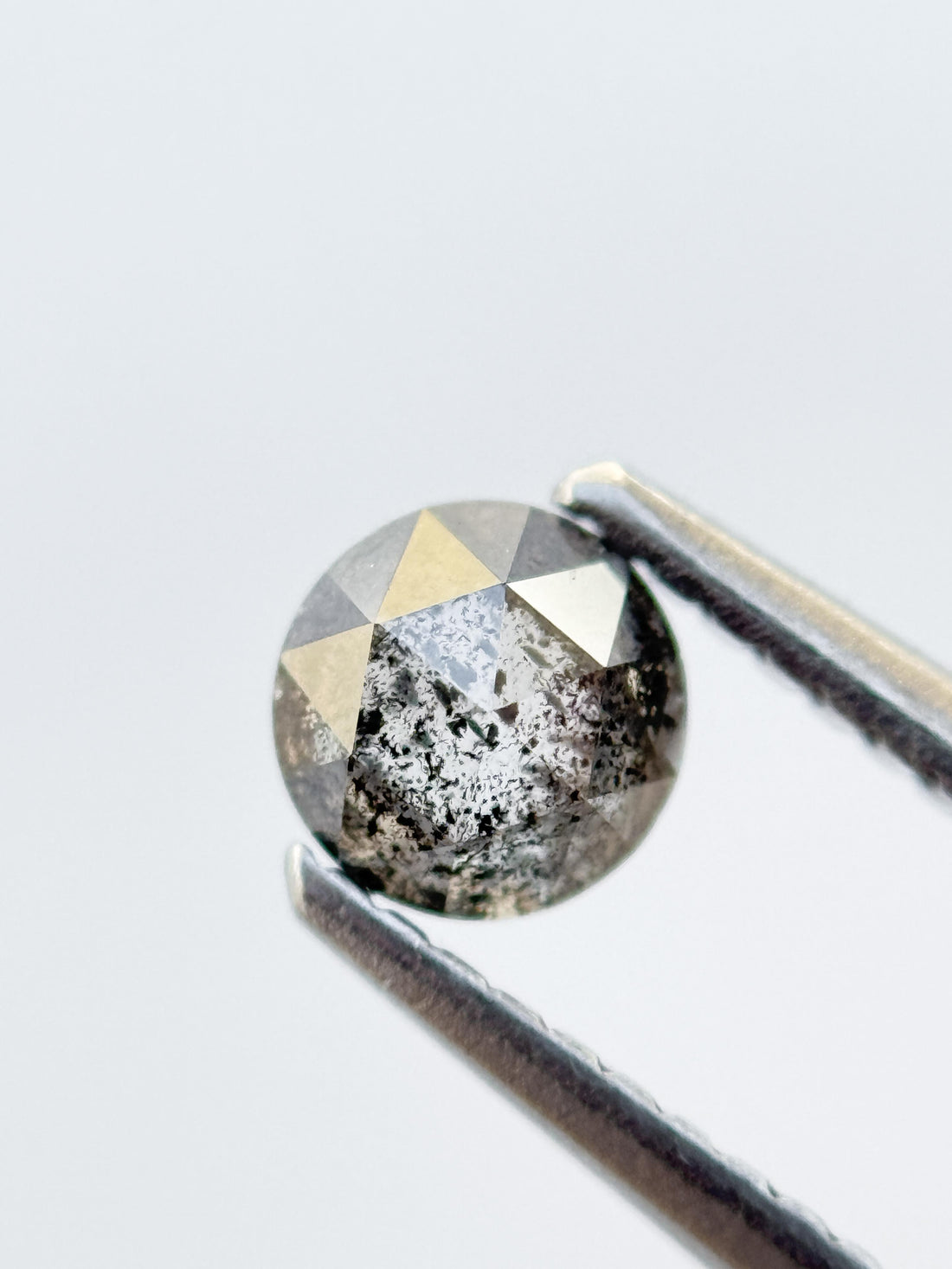 0.59 Ct Round Rose Cut Grey Natural Salt and Pepper Diamond
