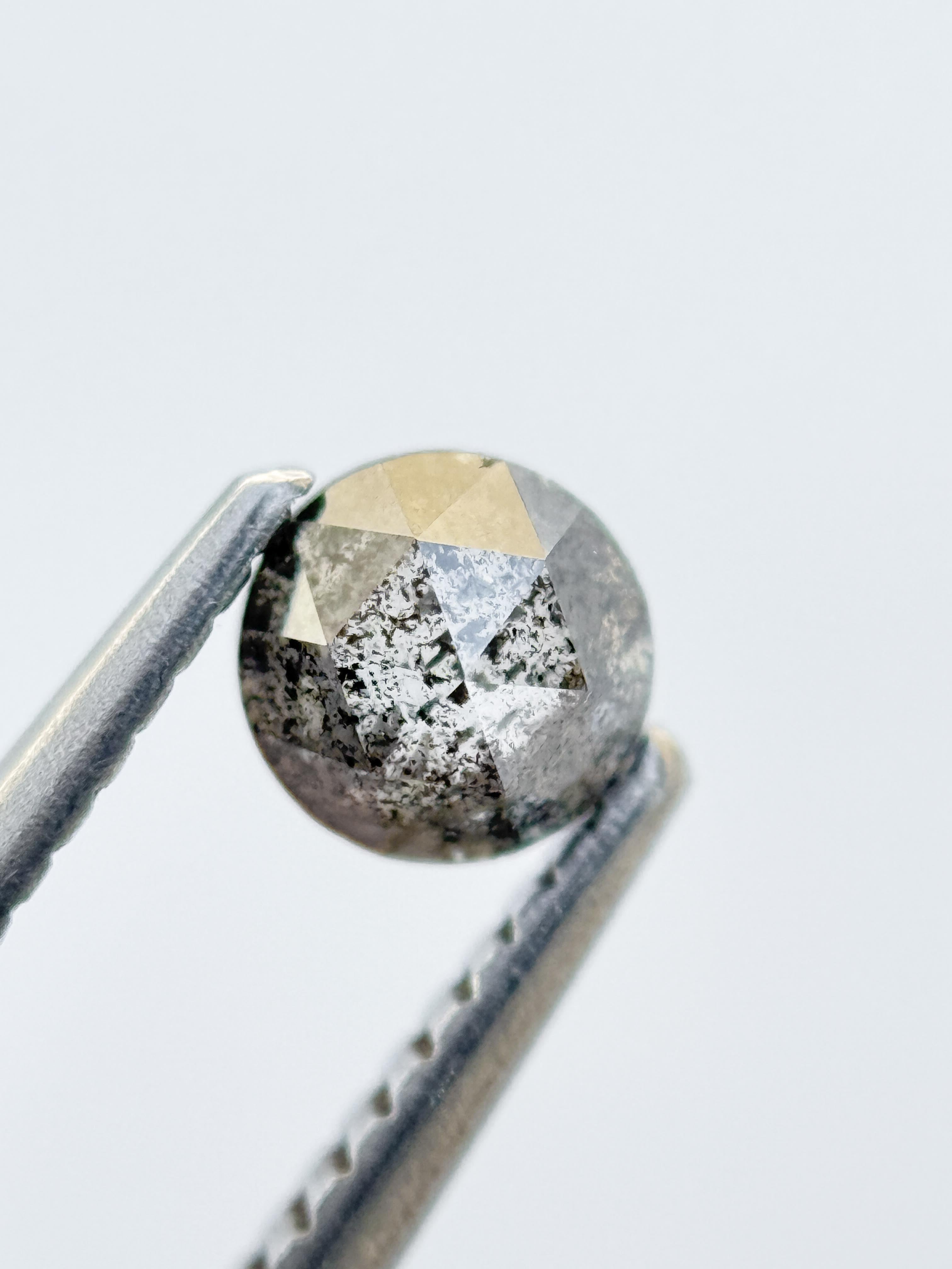 0.59 Ct Round Rose Cut Grey Natural Salt and Pepper Diamond