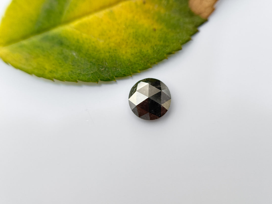0.57 Ct Round Rose Cut Grey Natural Salt and Pepper Diamond
