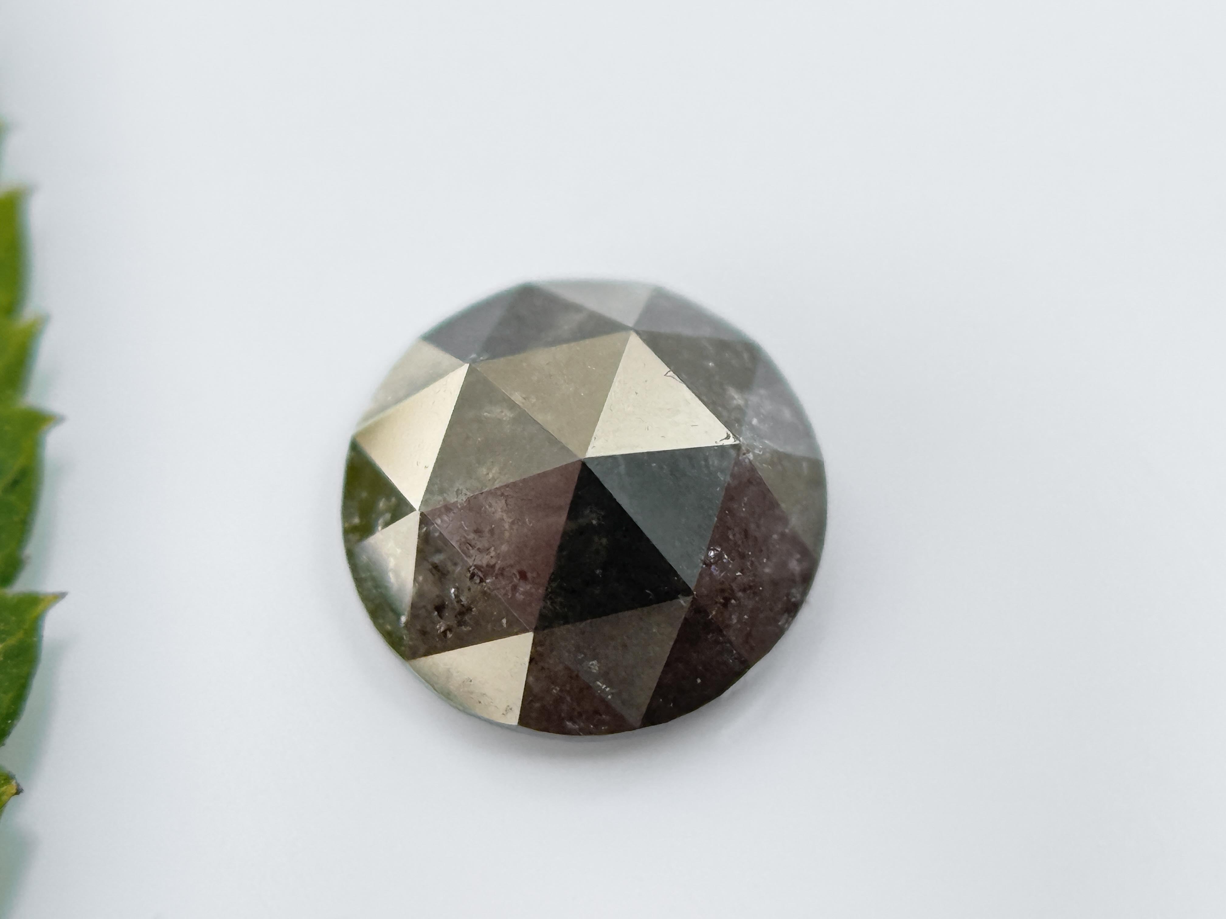 0.57 Ct Round Rose Cut Grey Natural Salt and Pepper Diamond