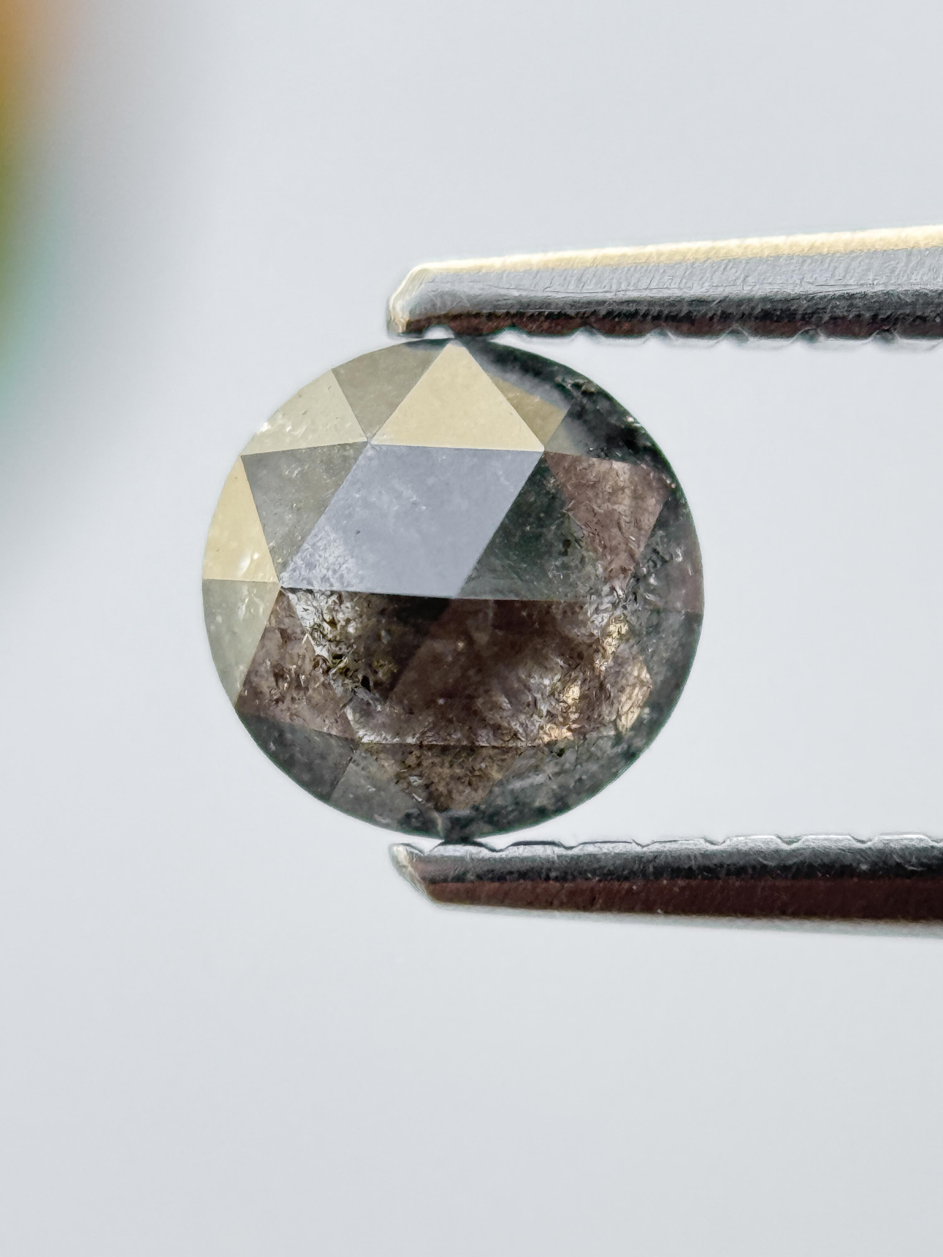 0.57 Ct Round Rose Cut Grey Natural Salt and Pepper Diamond