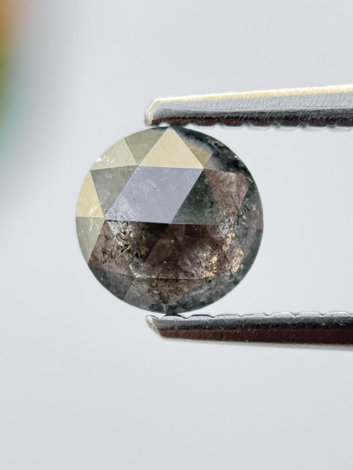 0.57 Ct Round Rose Cut Grey Natural Salt and Pepper Diamond