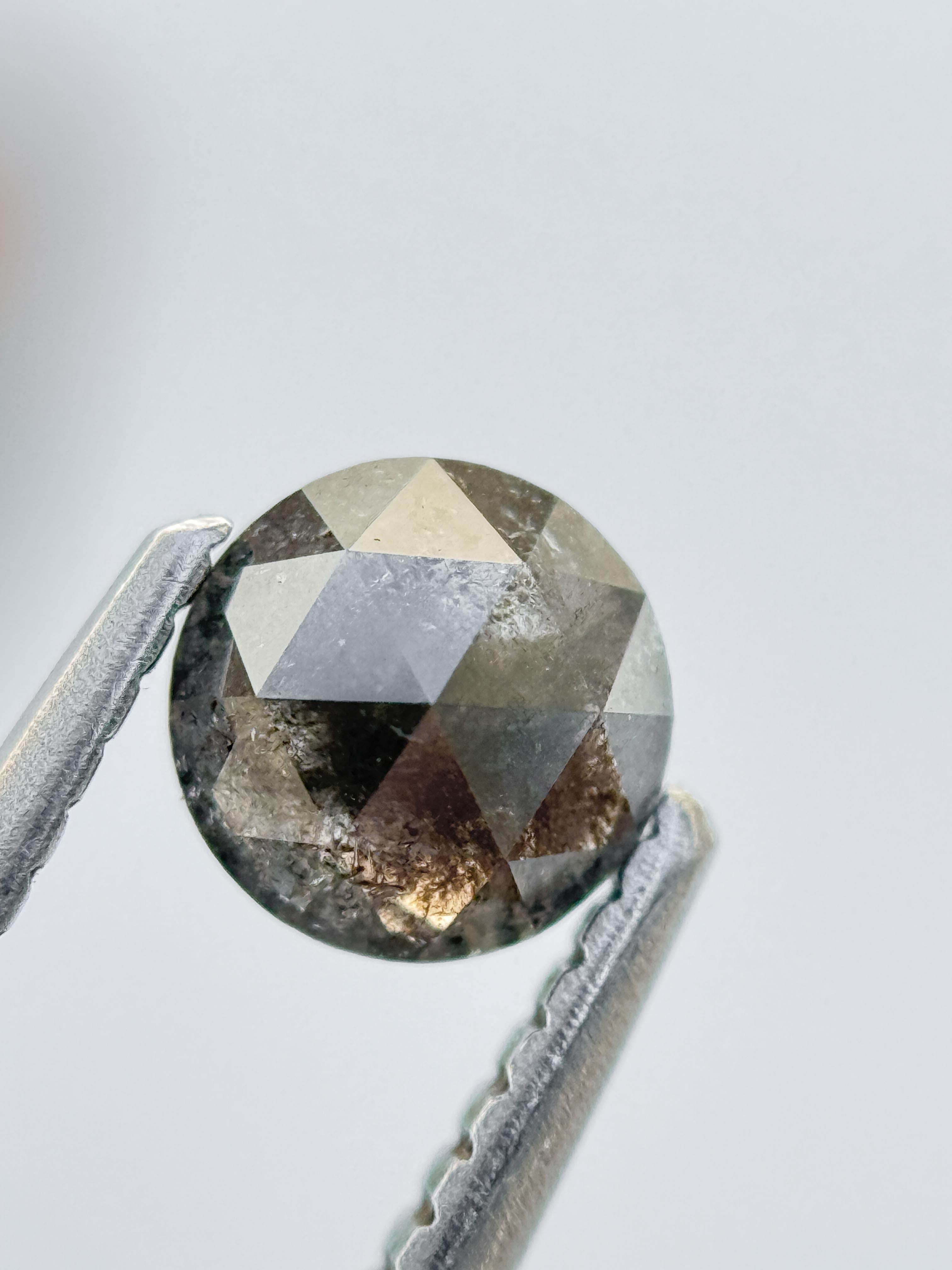 0.57 Ct Round Rose Cut Grey Natural Salt and Pepper Diamond