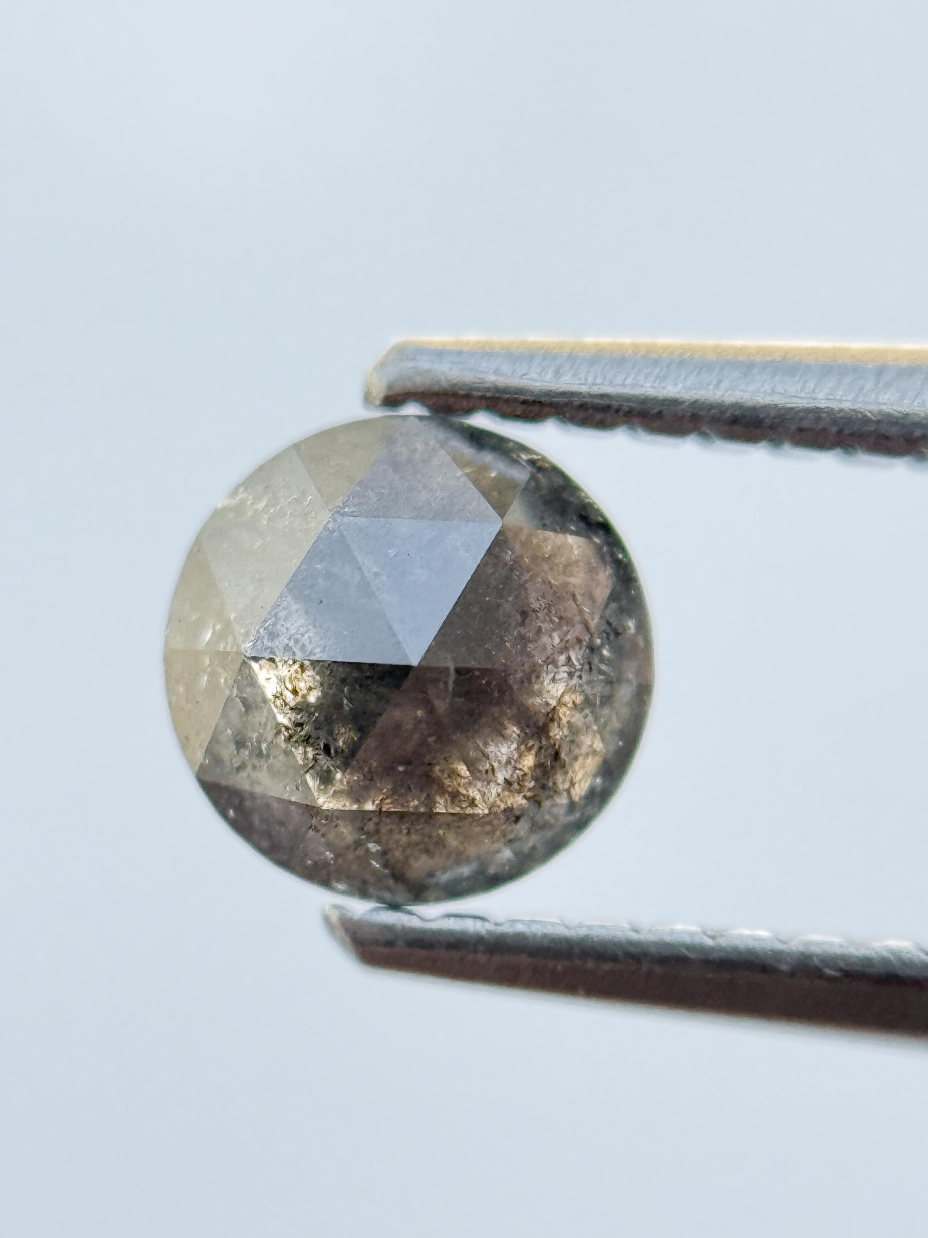 0.57 Ct Round Rose Cut Grey Natural Salt and Pepper Diamond