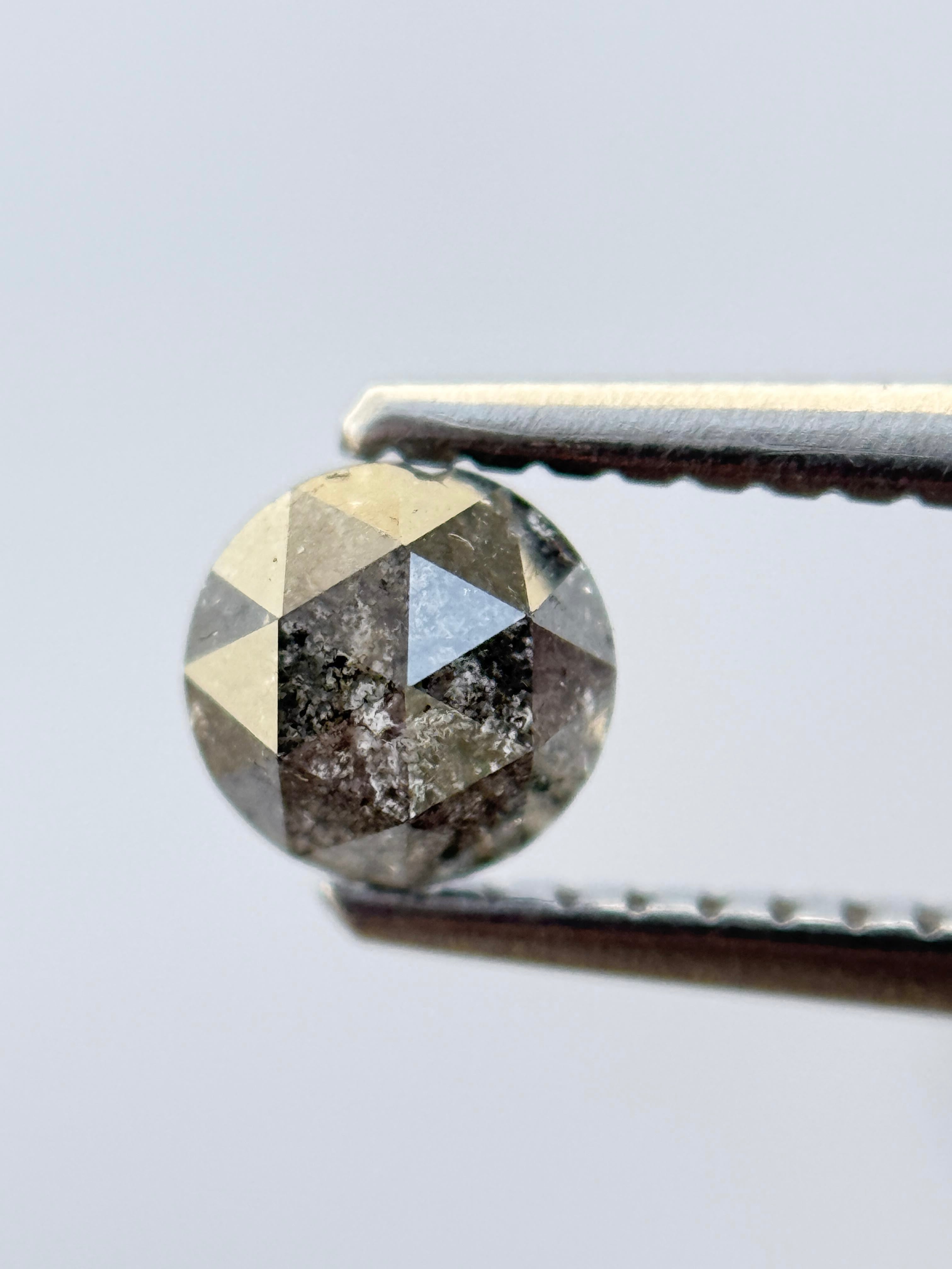 0.62 Ct Round Rose Cut Grey Natural Salt and Pepper Diamond