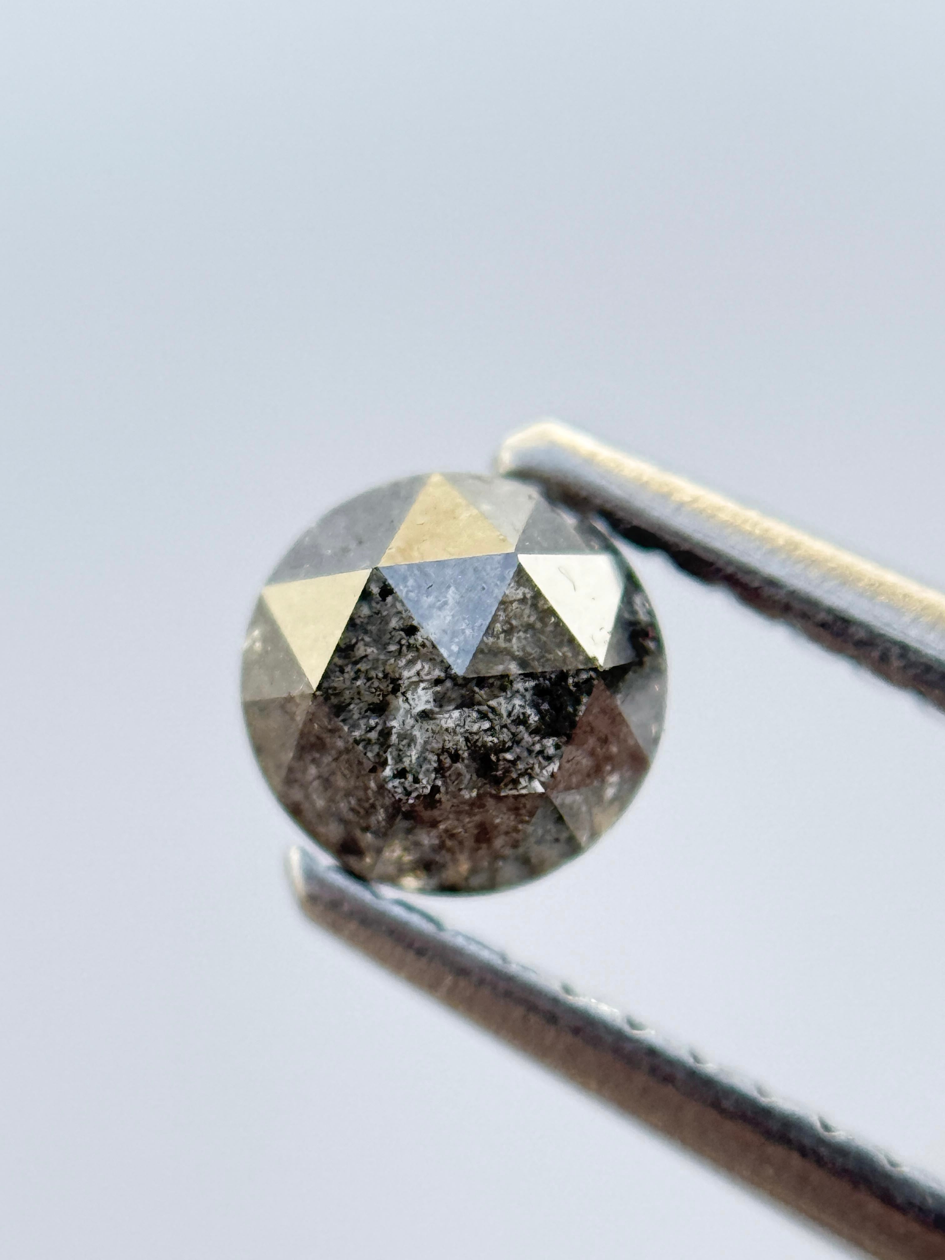 0.62 Ct Round Rose Cut Grey Natural Salt and Pepper Diamond
