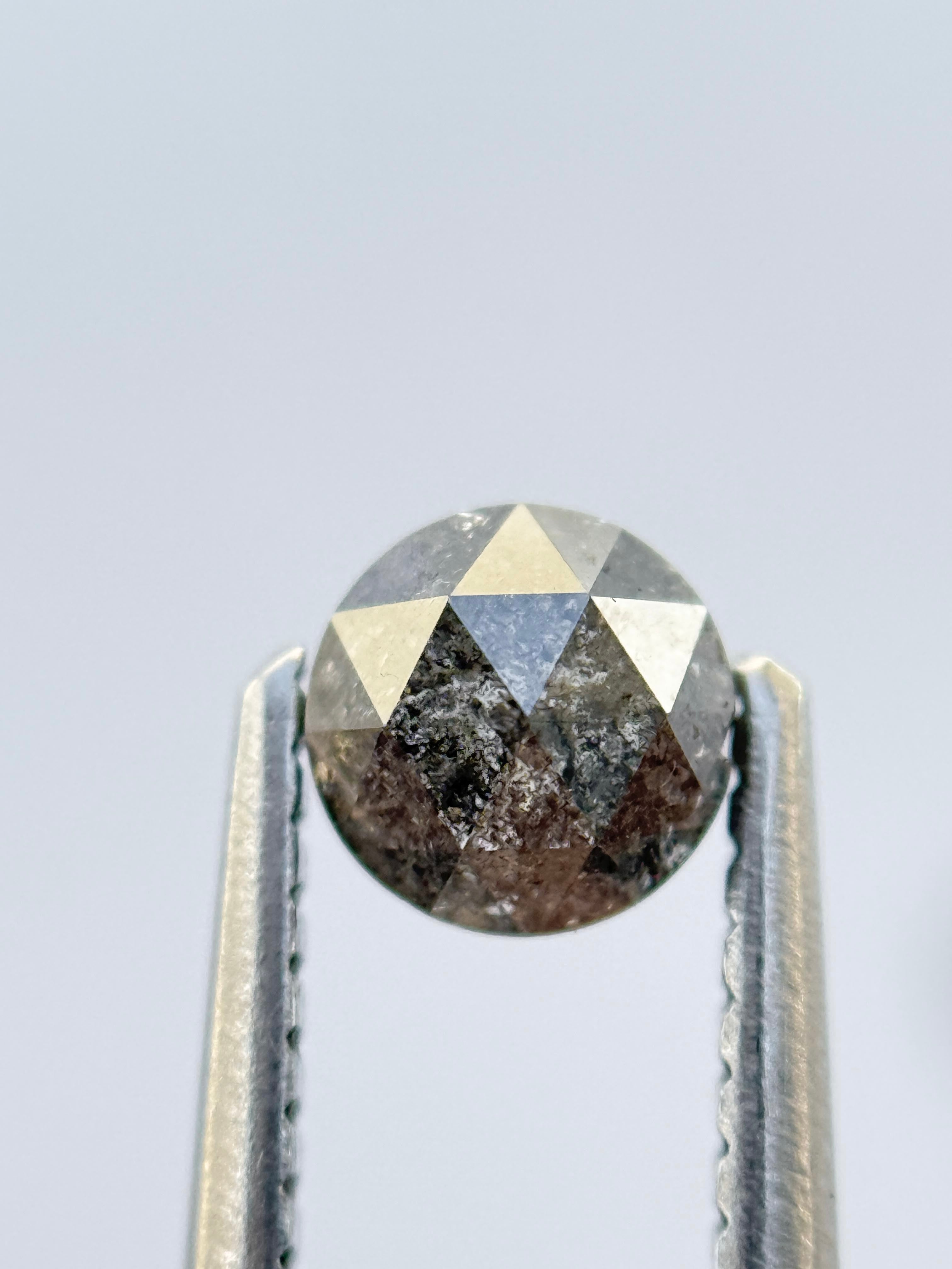 0.62 Ct Round Rose Cut Grey Natural Salt and Pepper Diamond