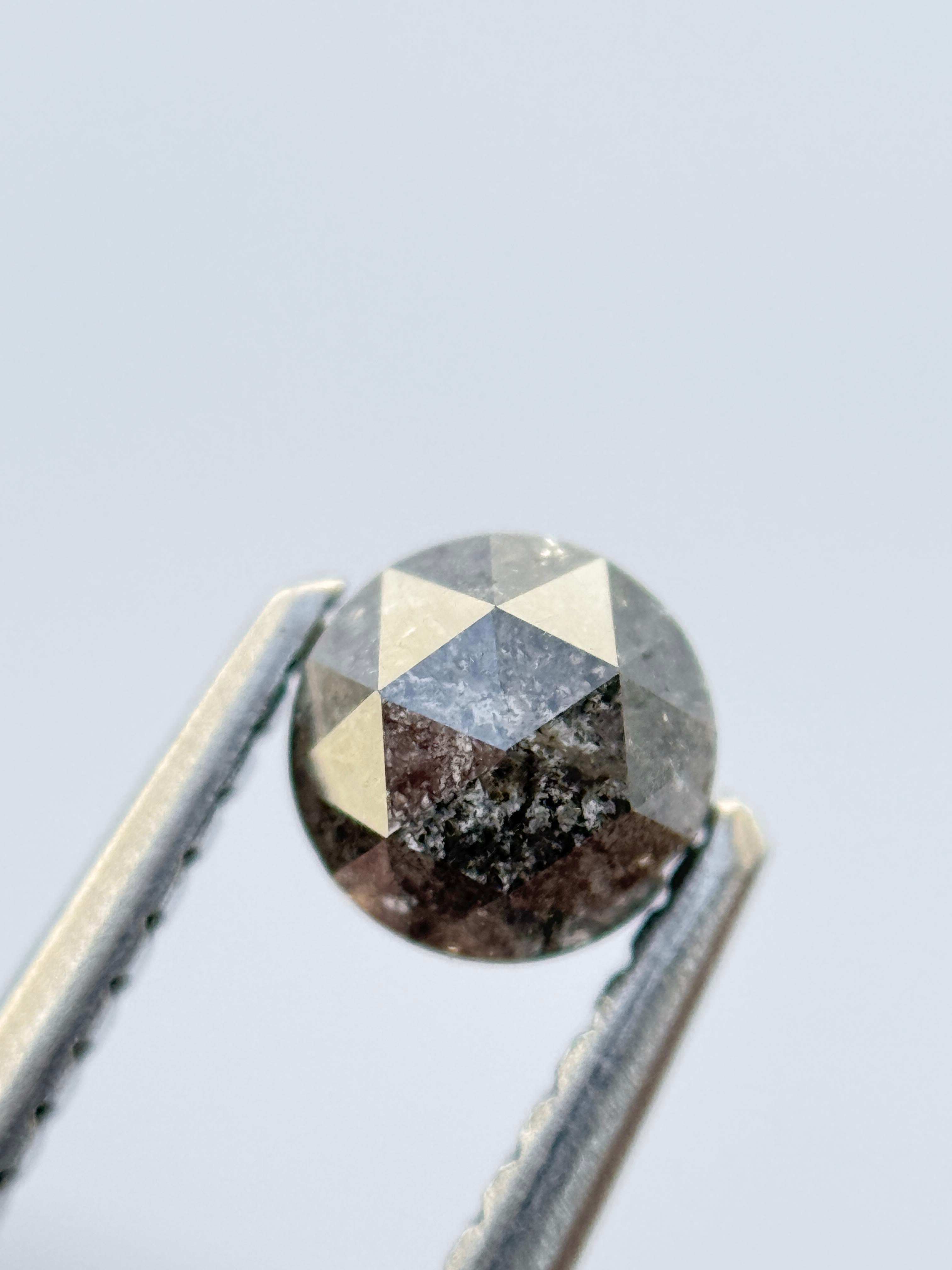 0.62 Ct Round Rose Cut Grey Natural Salt and Pepper Diamond