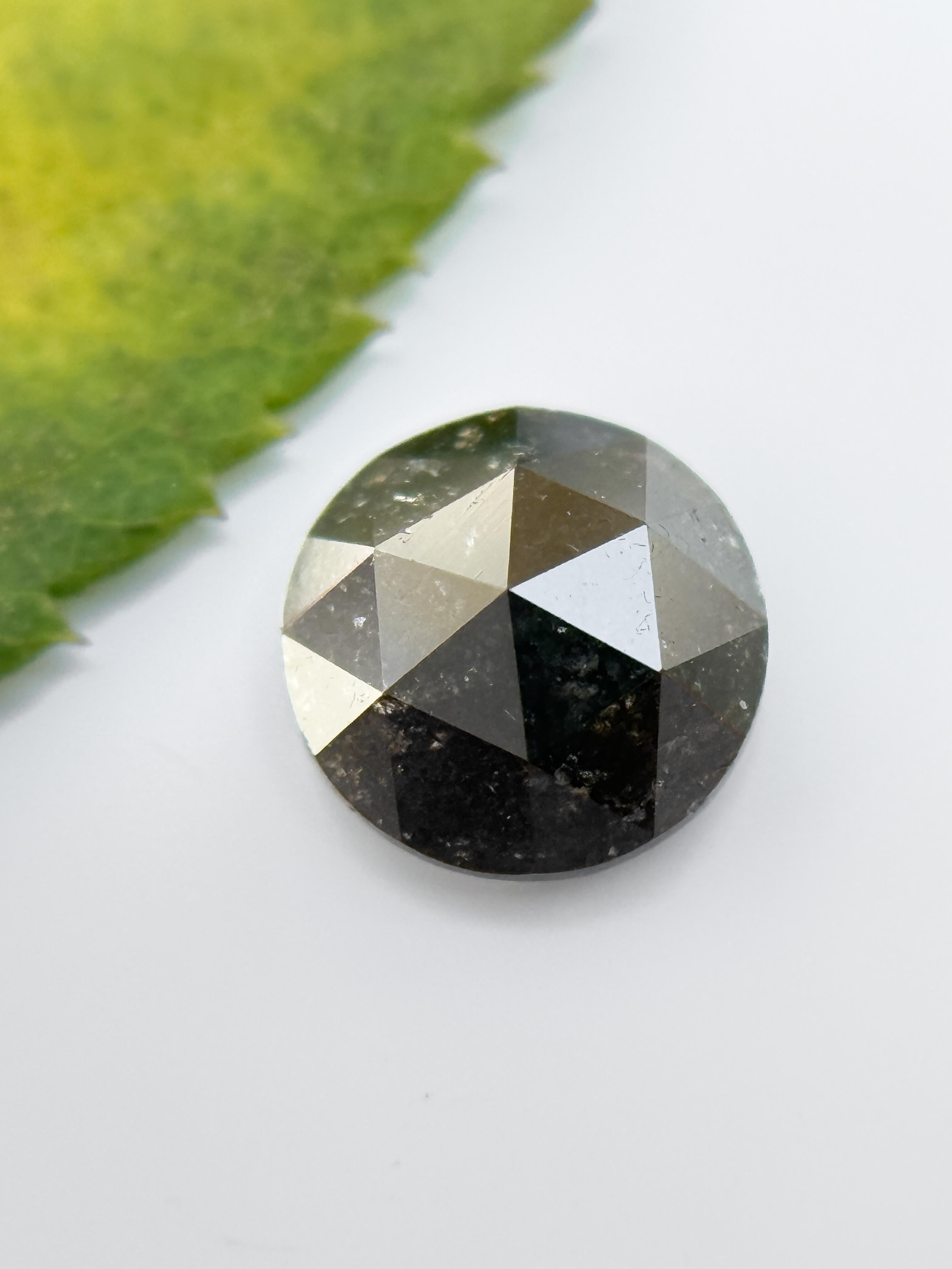 0.40 Ct Round Rose Cut Grey Natural Salt and Pepper Diamond