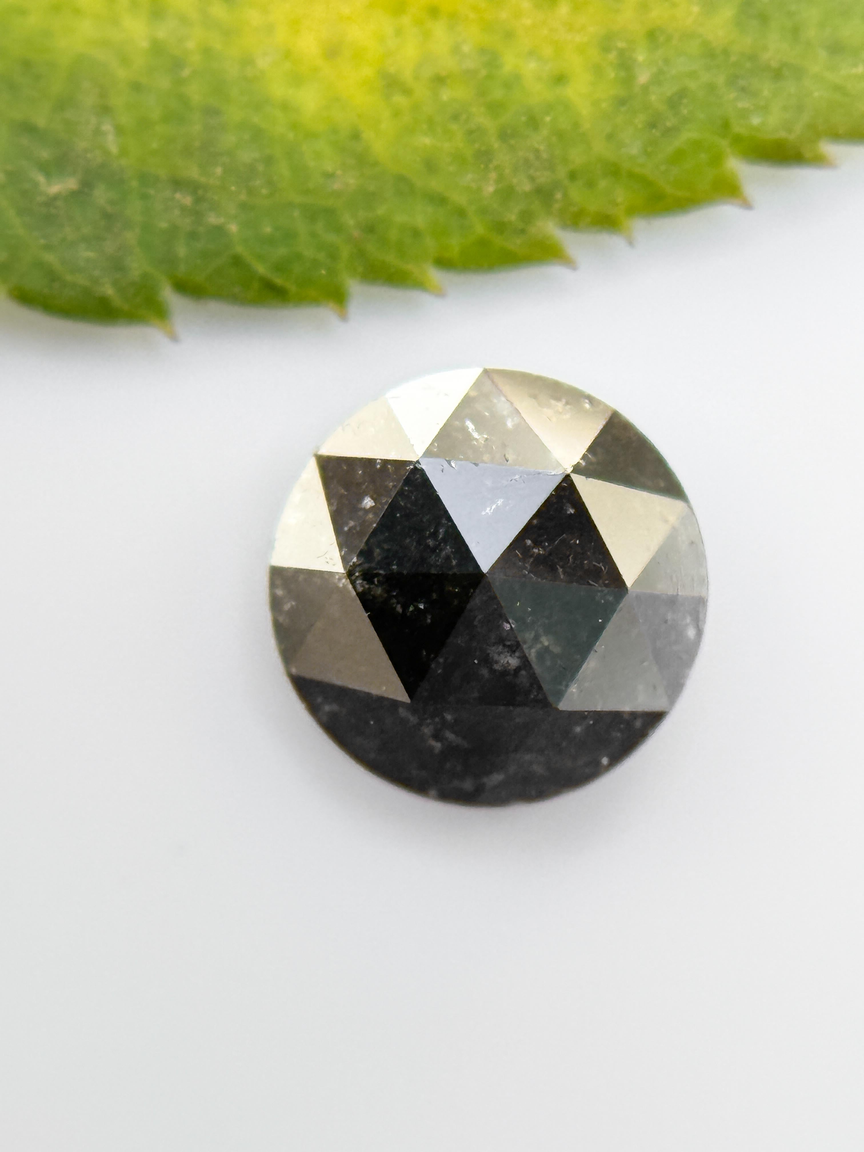 0.40 Ct Round Rose Cut Grey Natural Salt and Pepper Diamond