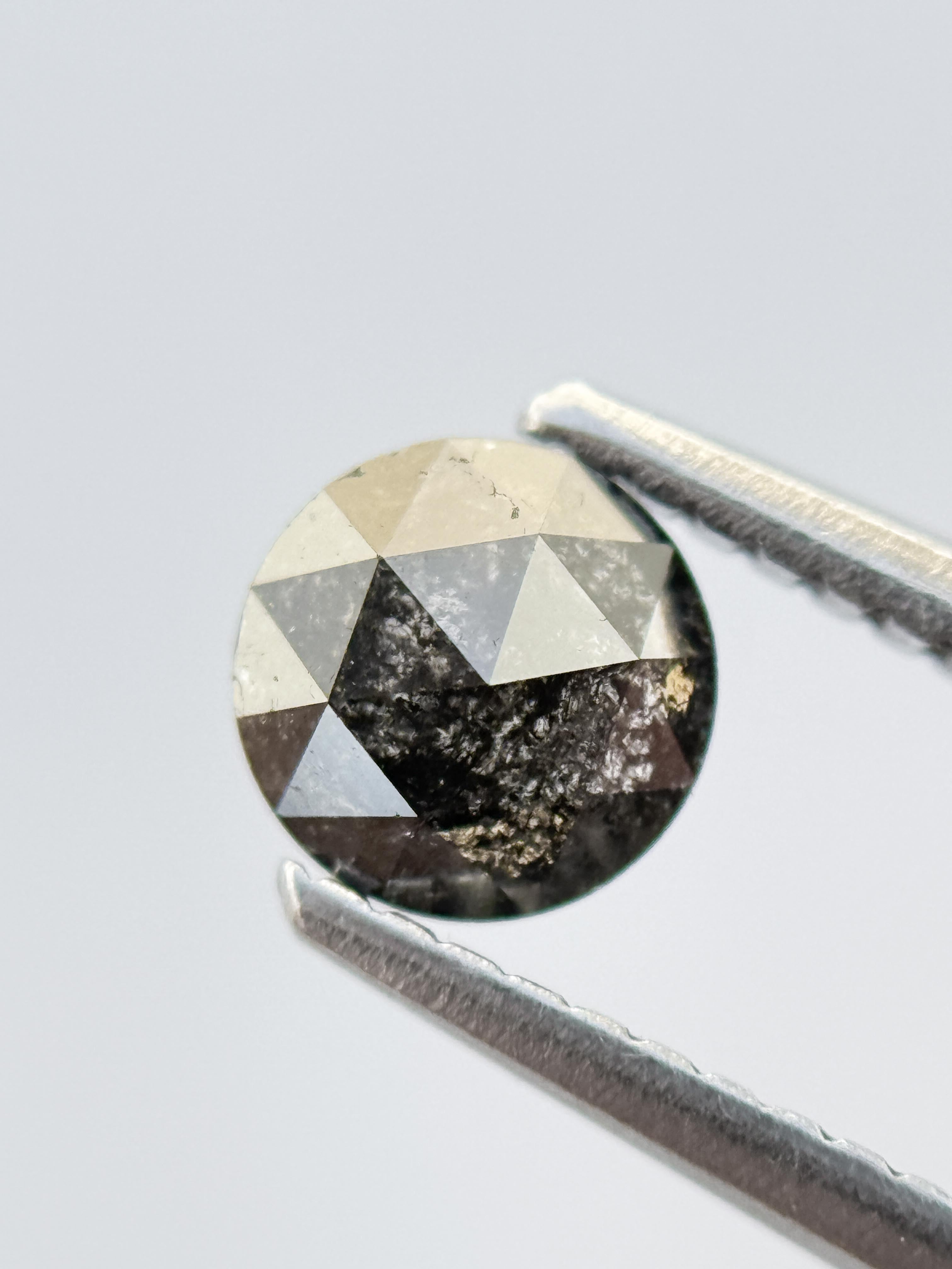 0.40 Ct Round Rose Cut Grey Natural Salt and Pepper Diamond